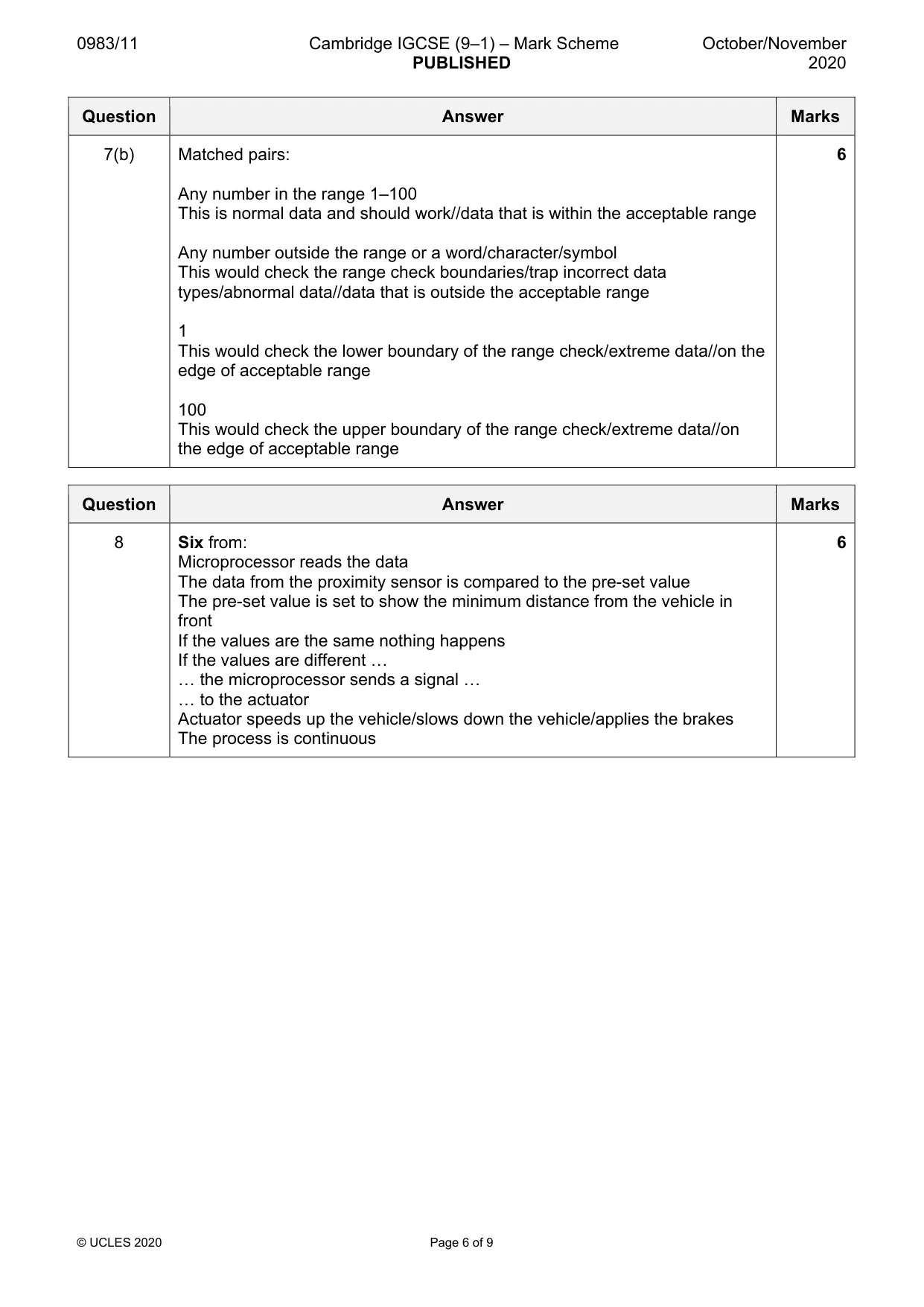 Mark scheme, page 6 of 9