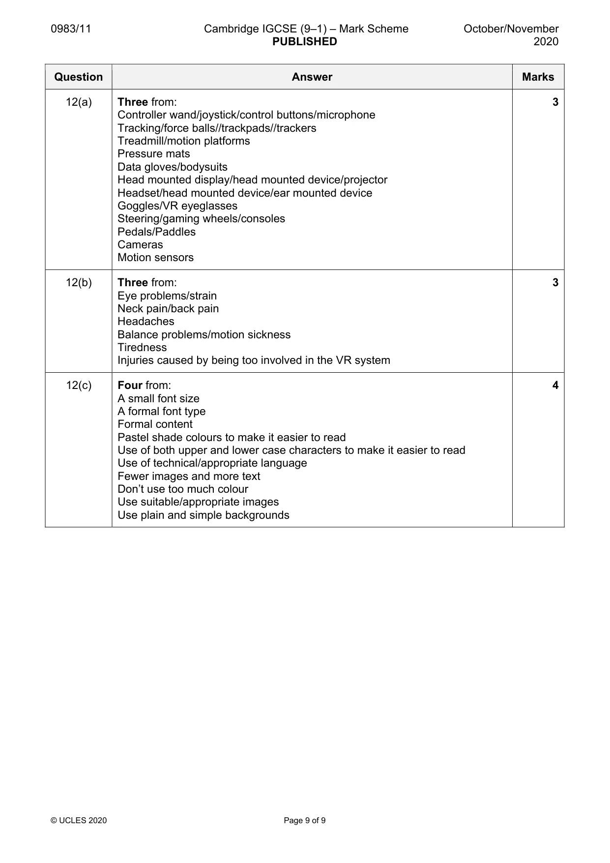 Mark scheme, page 9 of 9