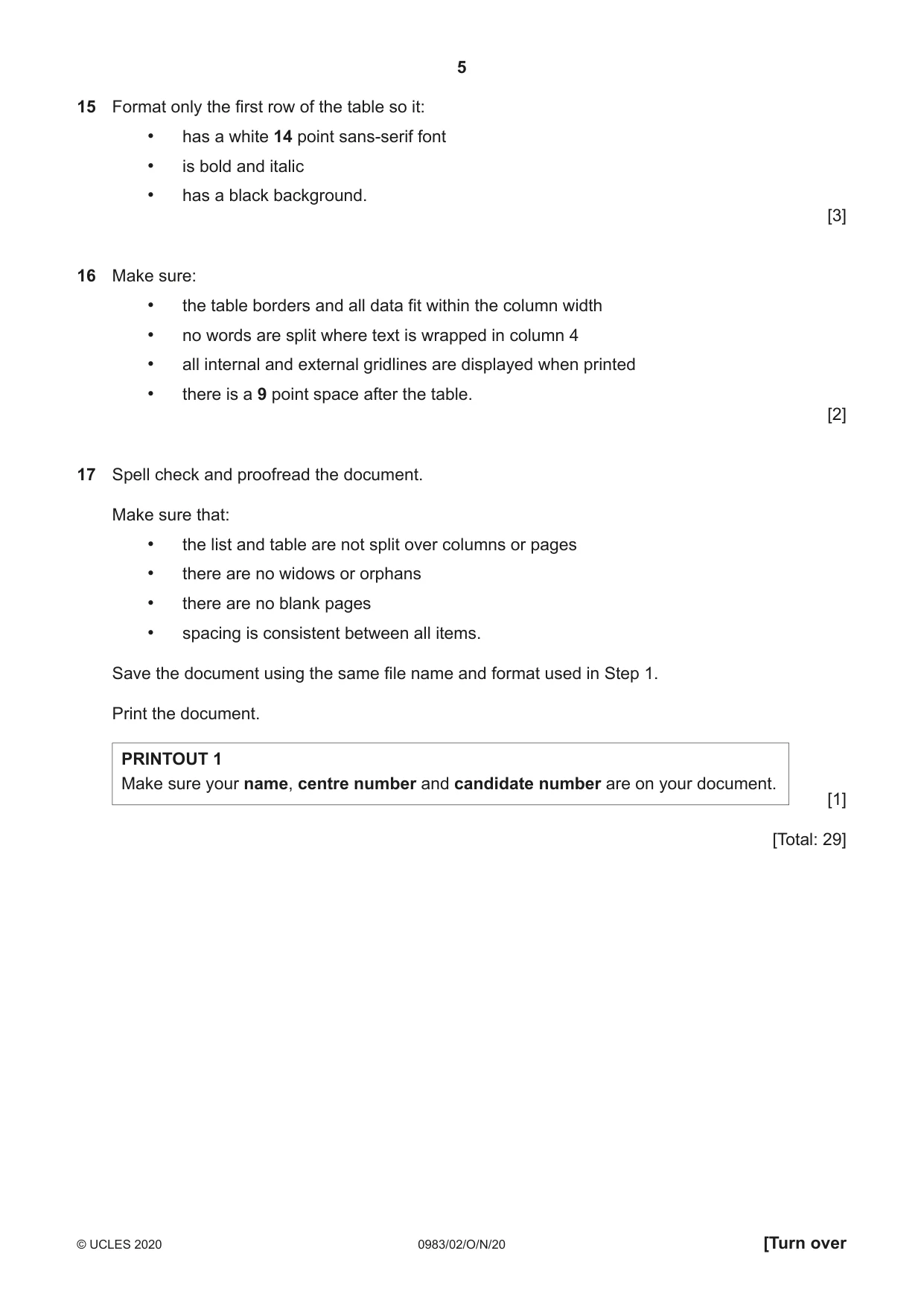 Cambridge IGCSE Information and Communication Technology (9-1) 0983 2020 Oct/Nov Paper 2 · Variant 0 question paper, page 5 of 16