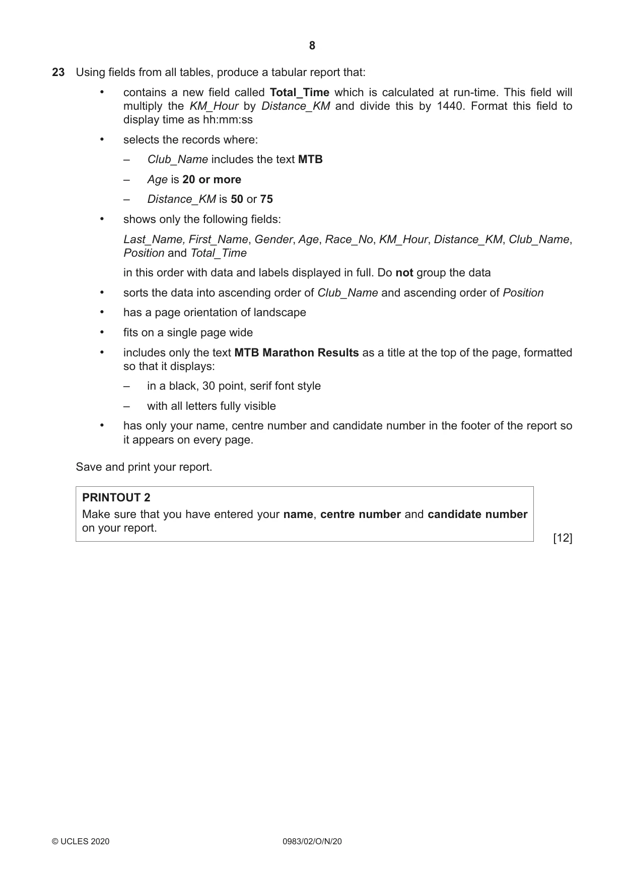 Cambridge IGCSE Information and Communication Technology (9-1) 0983 2020 Oct/Nov Paper 2 · Variant 0 question paper, page 8 of 16