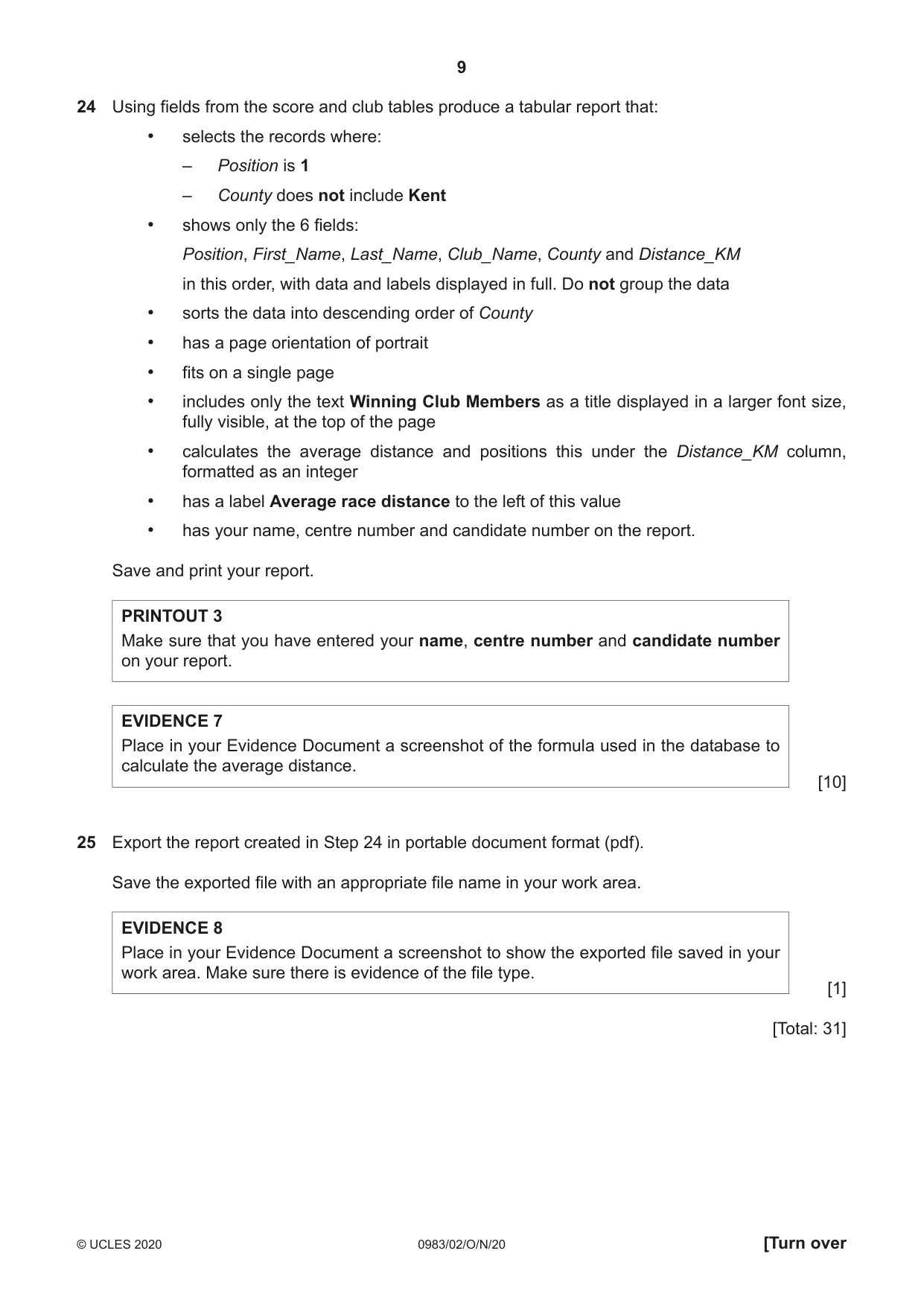 Cambridge IGCSE Information and Communication Technology (9-1) 0983 2020 Oct/Nov Paper 2 · Variant 0 question paper, page 9 of 16