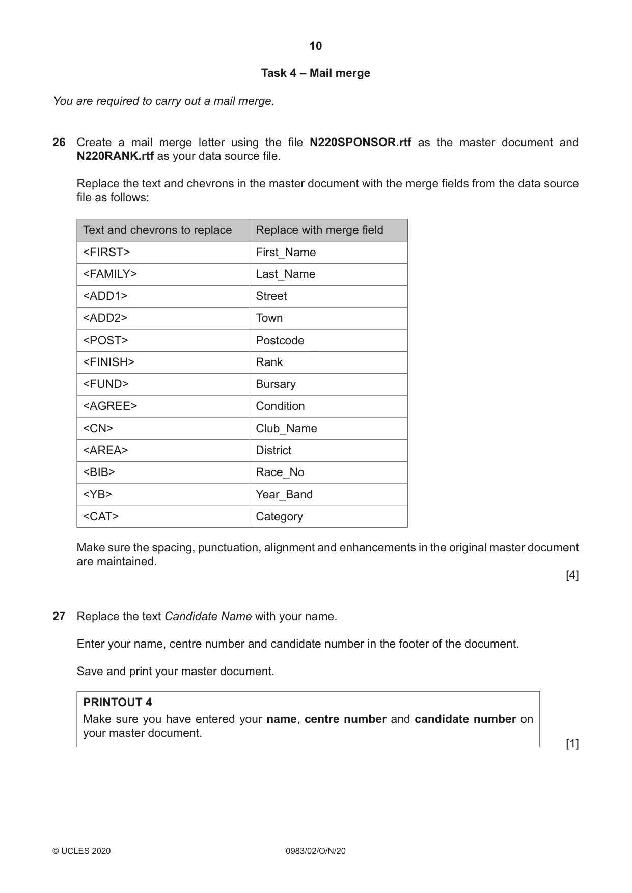 Cambridge IGCSE Information and Communication Technology (9-1) 0983 2020 Oct/Nov Paper 2 · Variant 0 question paper, page 10 of 16
