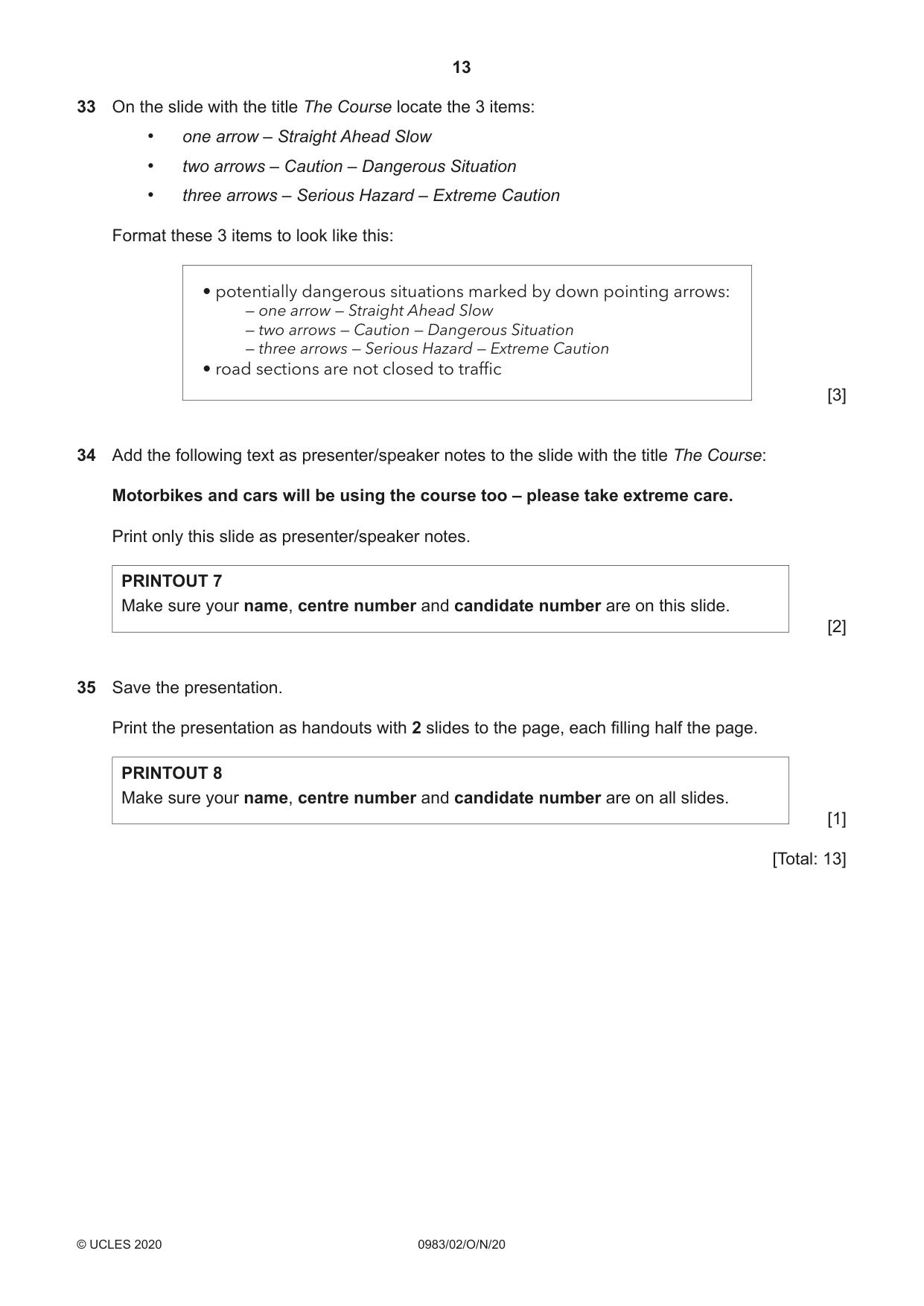 Cambridge IGCSE Information and Communication Technology (9-1) 0983 2020 Oct/Nov Paper 2 · Variant 0 question paper, page 13 of 16