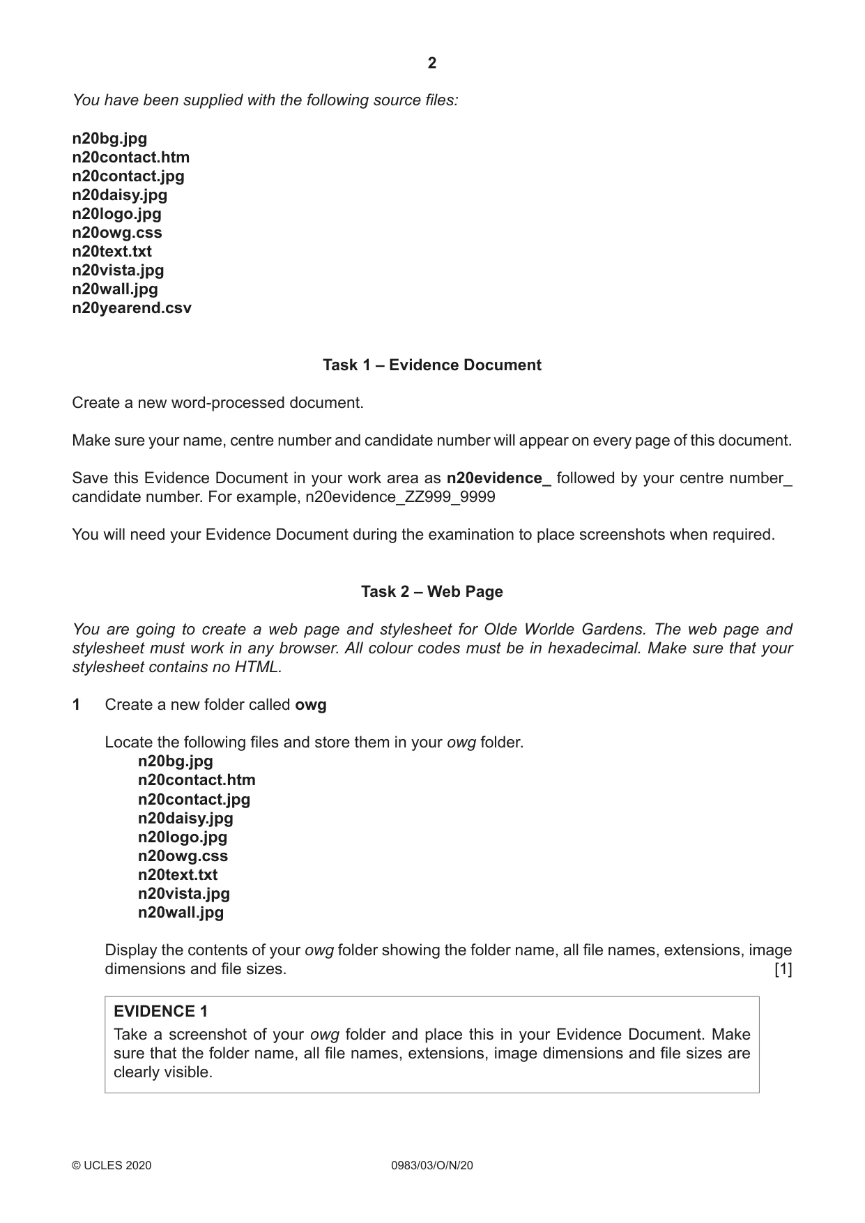 Cambridge IGCSE Information and Communication Technology (9-1) 0983 2020 Oct/Nov Paper 3 · Variant 0 question paper, page 2 of 8