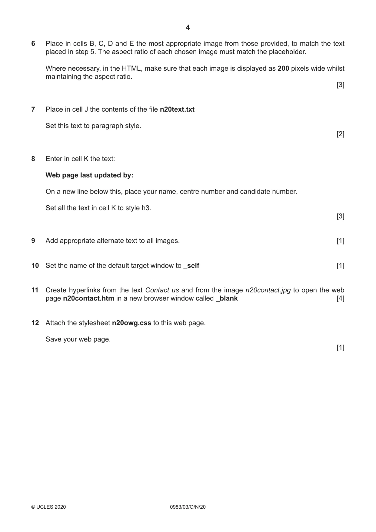 Cambridge IGCSE Information and Communication Technology (9-1) 0983 2020 Oct/Nov Paper 3 · Variant 0 question paper, page 4 of 8