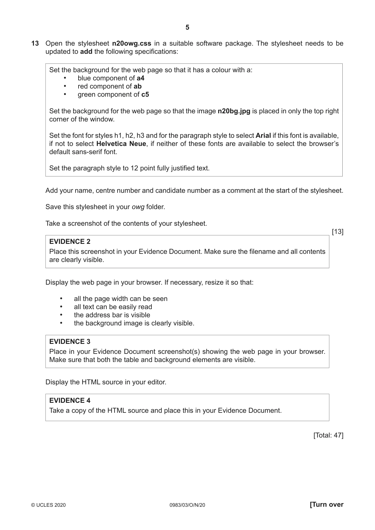 Cambridge IGCSE Information and Communication Technology (9-1) 0983 2020 Oct/Nov Paper 3 · Variant 0 question paper, page 5 of 8