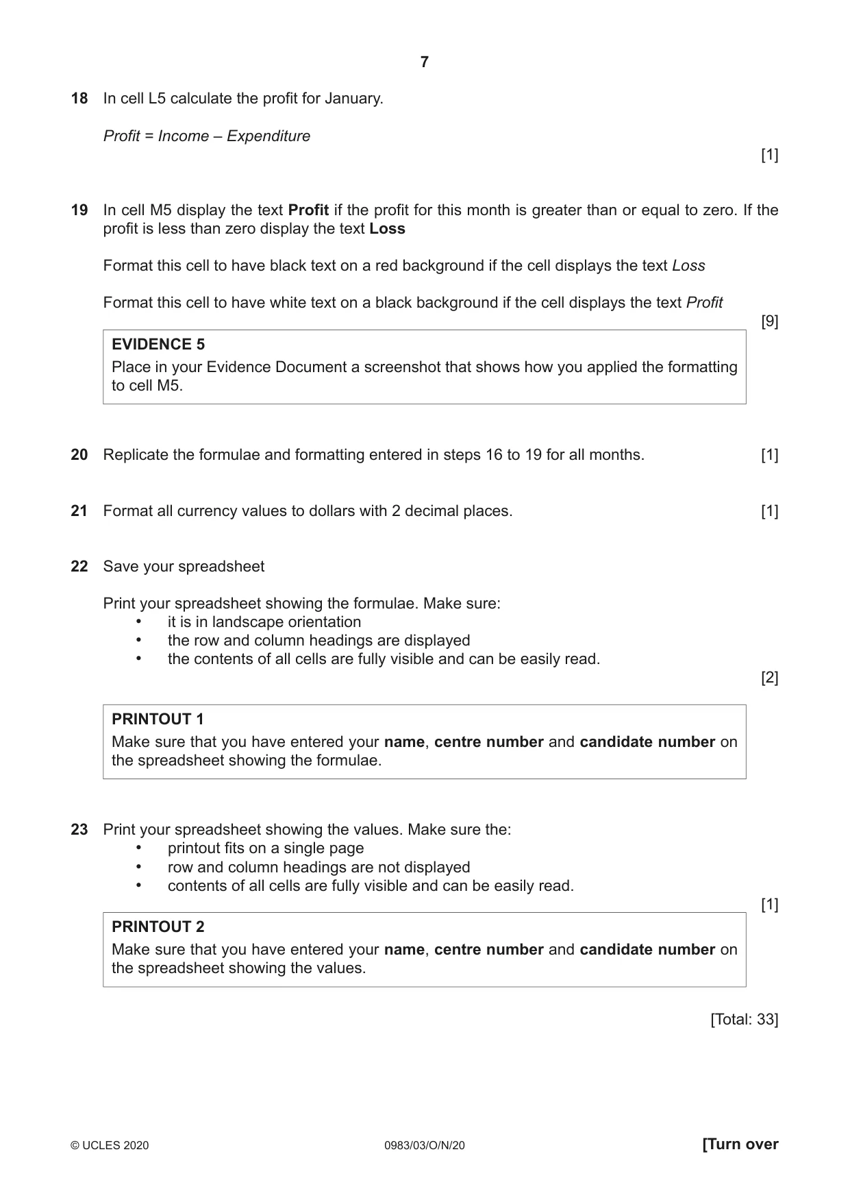 Cambridge IGCSE Information and Communication Technology (9-1) 0983 2020 Oct/Nov Paper 3 · Variant 0 question paper, page 7 of 8
