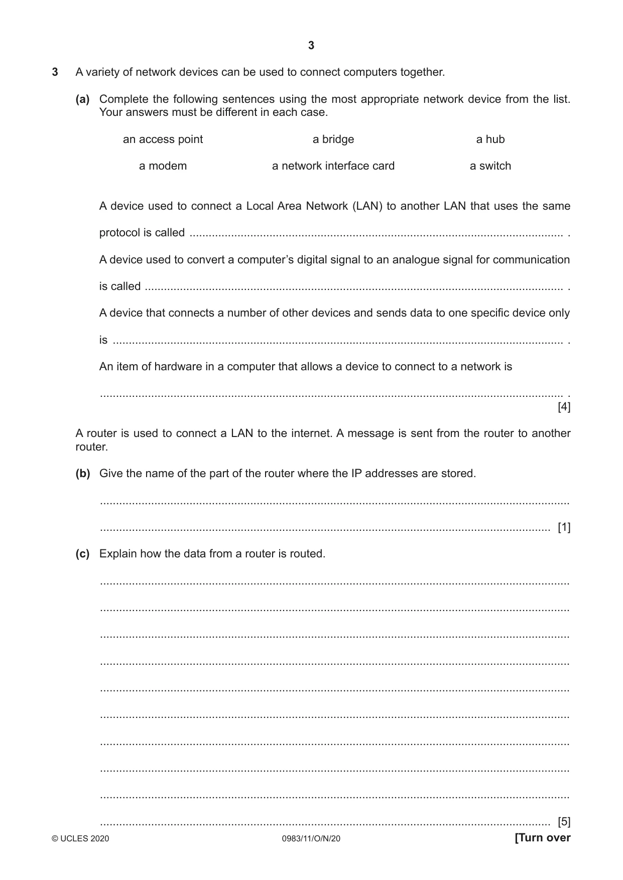 Cambridge IGCSE Information and Communication Technology (9-1) 0983 2020 Oct/Nov Paper 1 · Variant 1 question paper, page 3 of 16