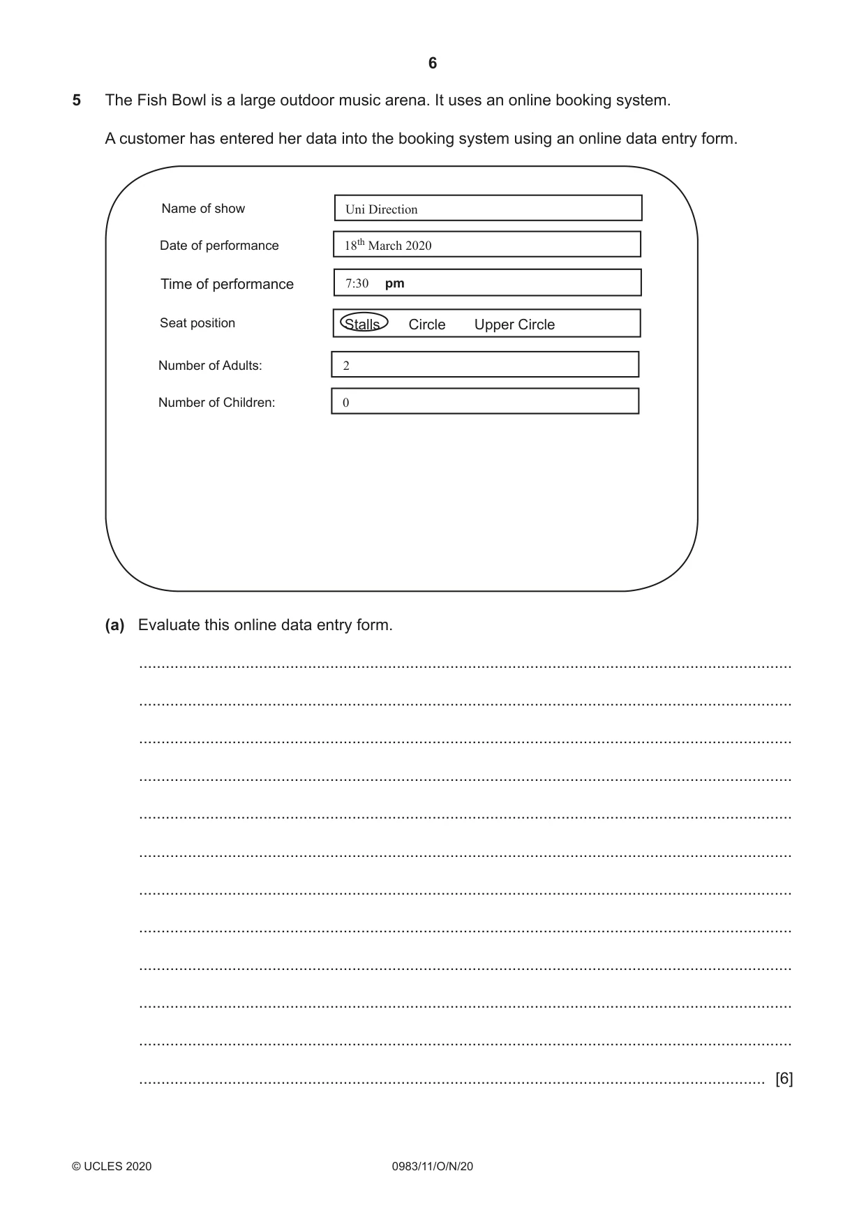 Cambridge IGCSE Information and Communication Technology (9-1) 0983 2020 Oct/Nov Paper 1 · Variant 1 question paper, page 6 of 16