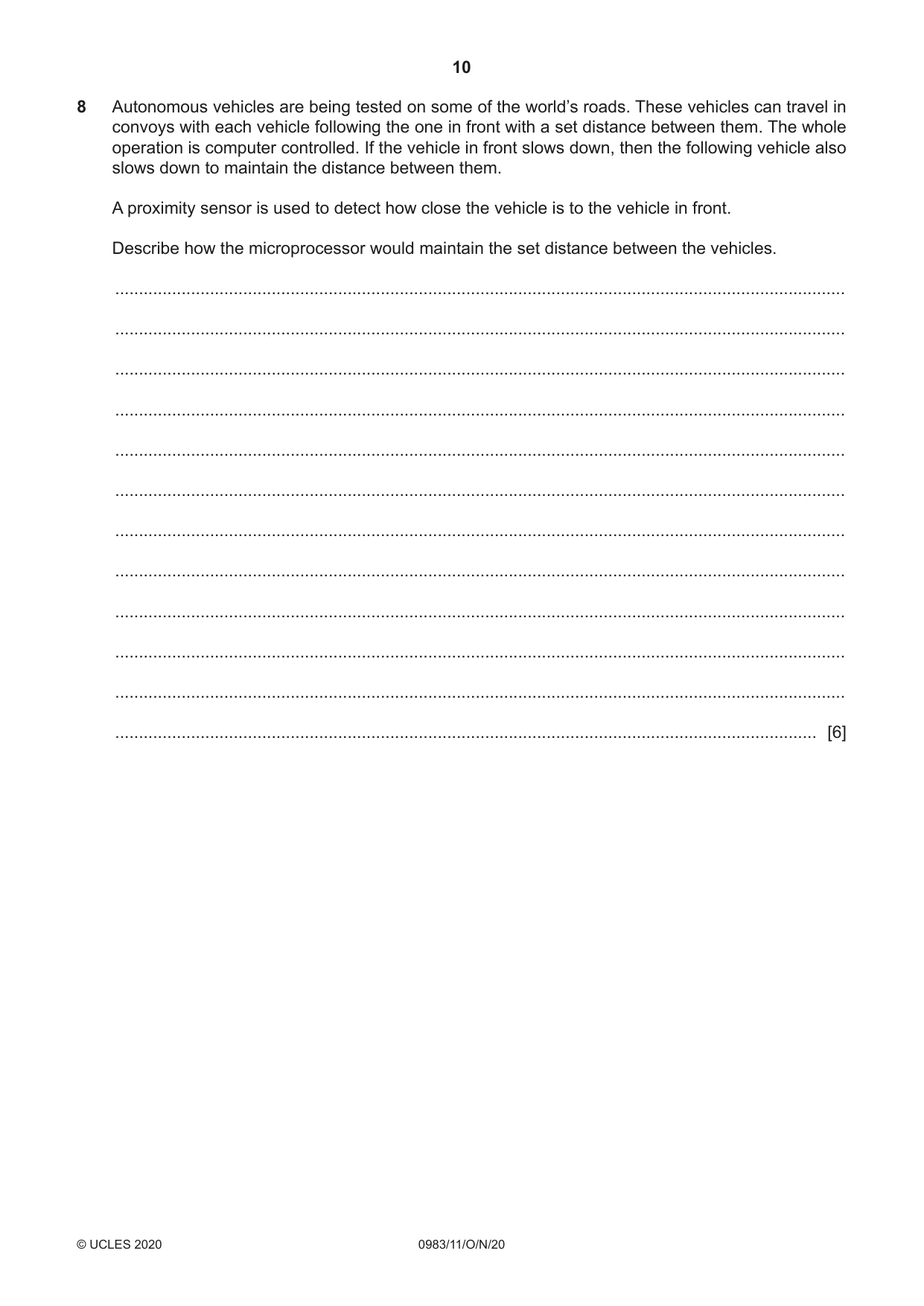 Cambridge IGCSE Information and Communication Technology (9-1) 0983 2020 Oct/Nov Paper 1 · Variant 1 question paper, page 10 of 16
