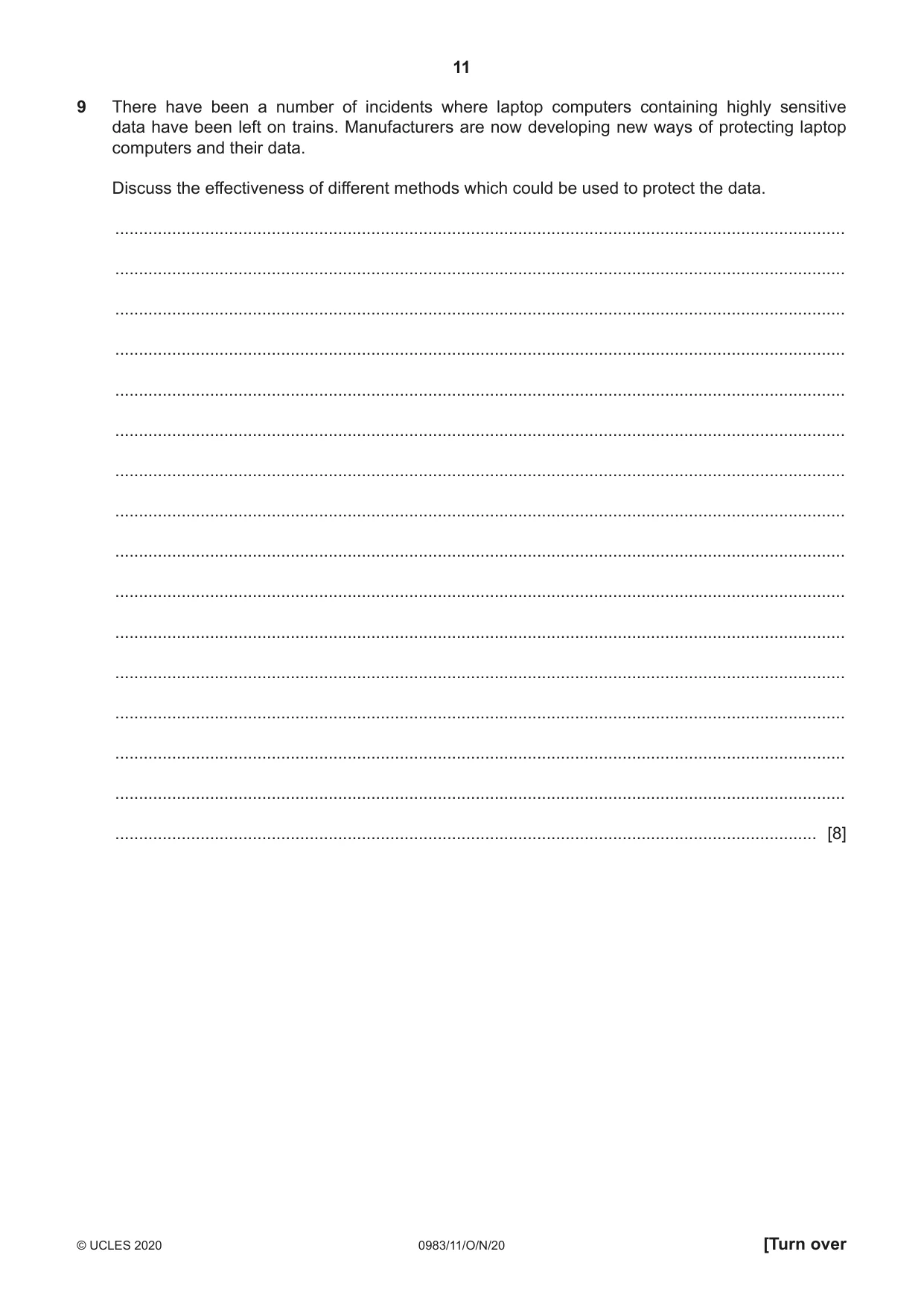 Cambridge IGCSE Information and Communication Technology (9-1) 0983 2020 Oct/Nov Paper 1 · Variant 1 question paper, page 11 of 16