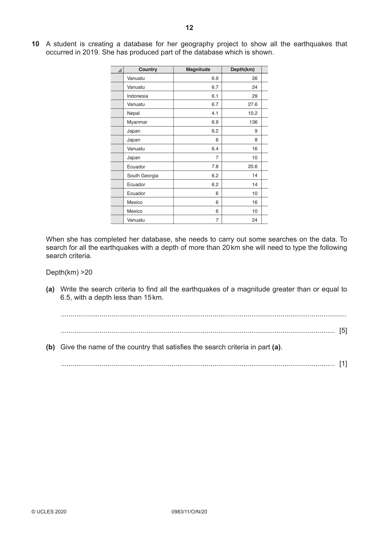 Cambridge IGCSE Information and Communication Technology (9-1) 0983 2020 Oct/Nov Paper 1 · Variant 1 question paper, page 12 of 16