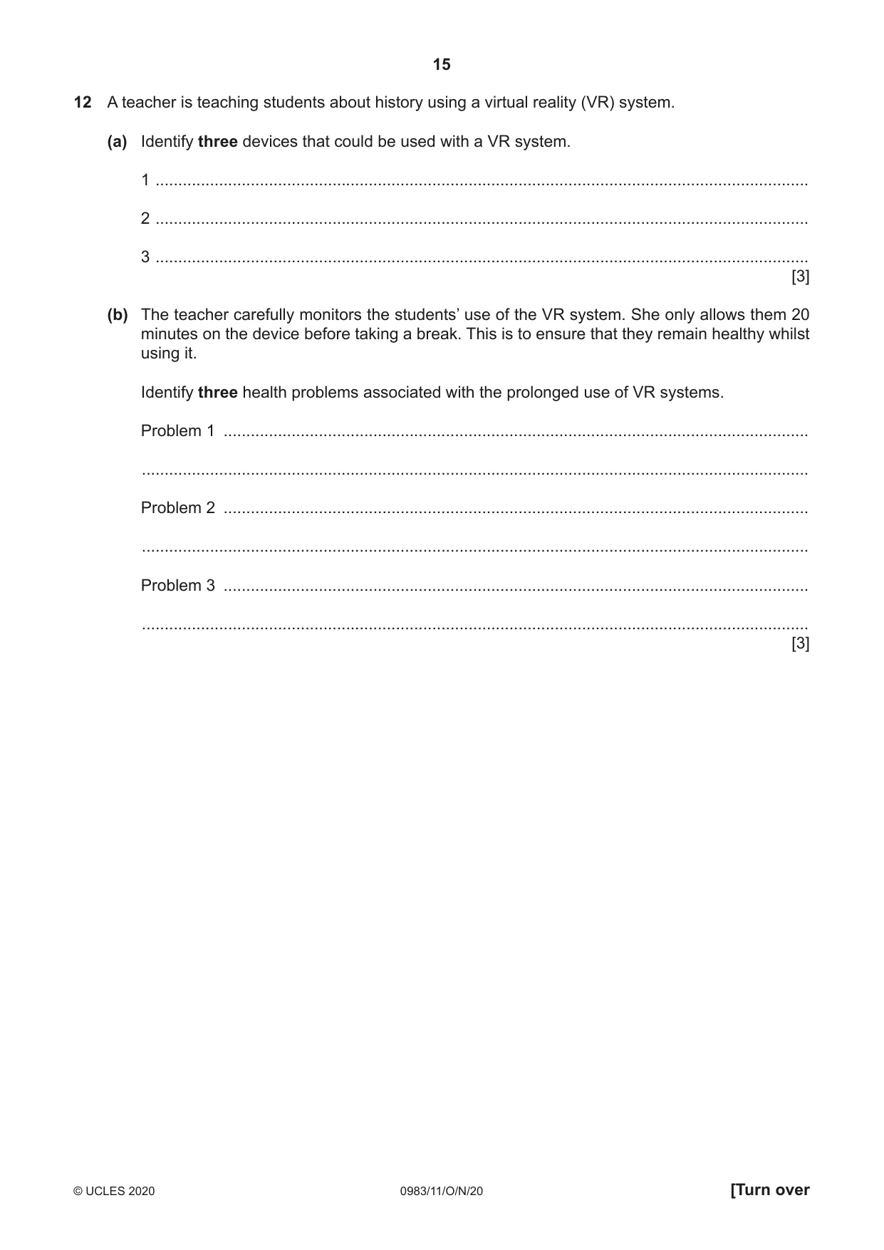 Cambridge IGCSE Information and Communication Technology (9-1) 0983 2020 Oct/Nov Paper 1 · Variant 1 question paper, page 15 of 16