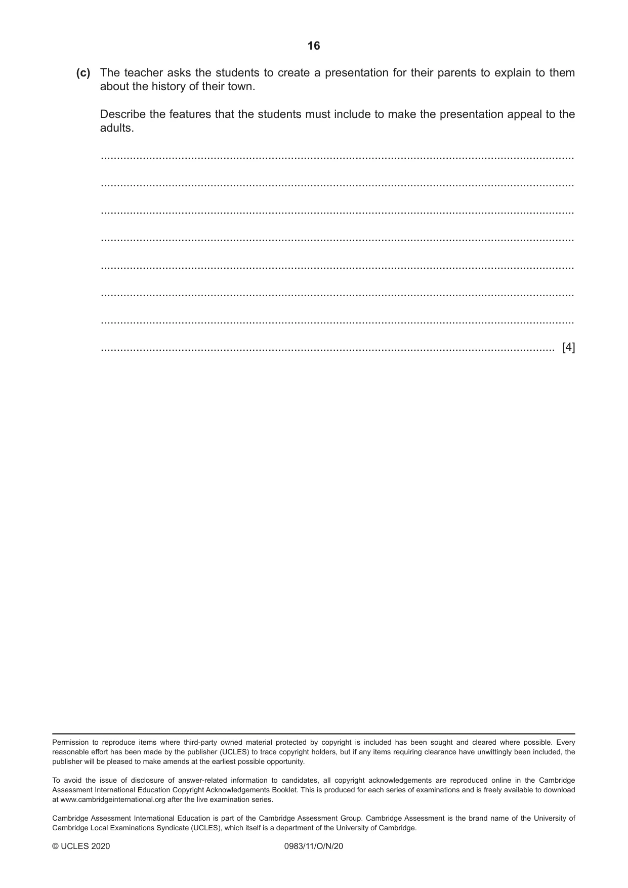 Cambridge IGCSE Information and Communication Technology (9-1) 0983 2020 Oct/Nov Paper 1 · Variant 1 question paper, page 16 of 16