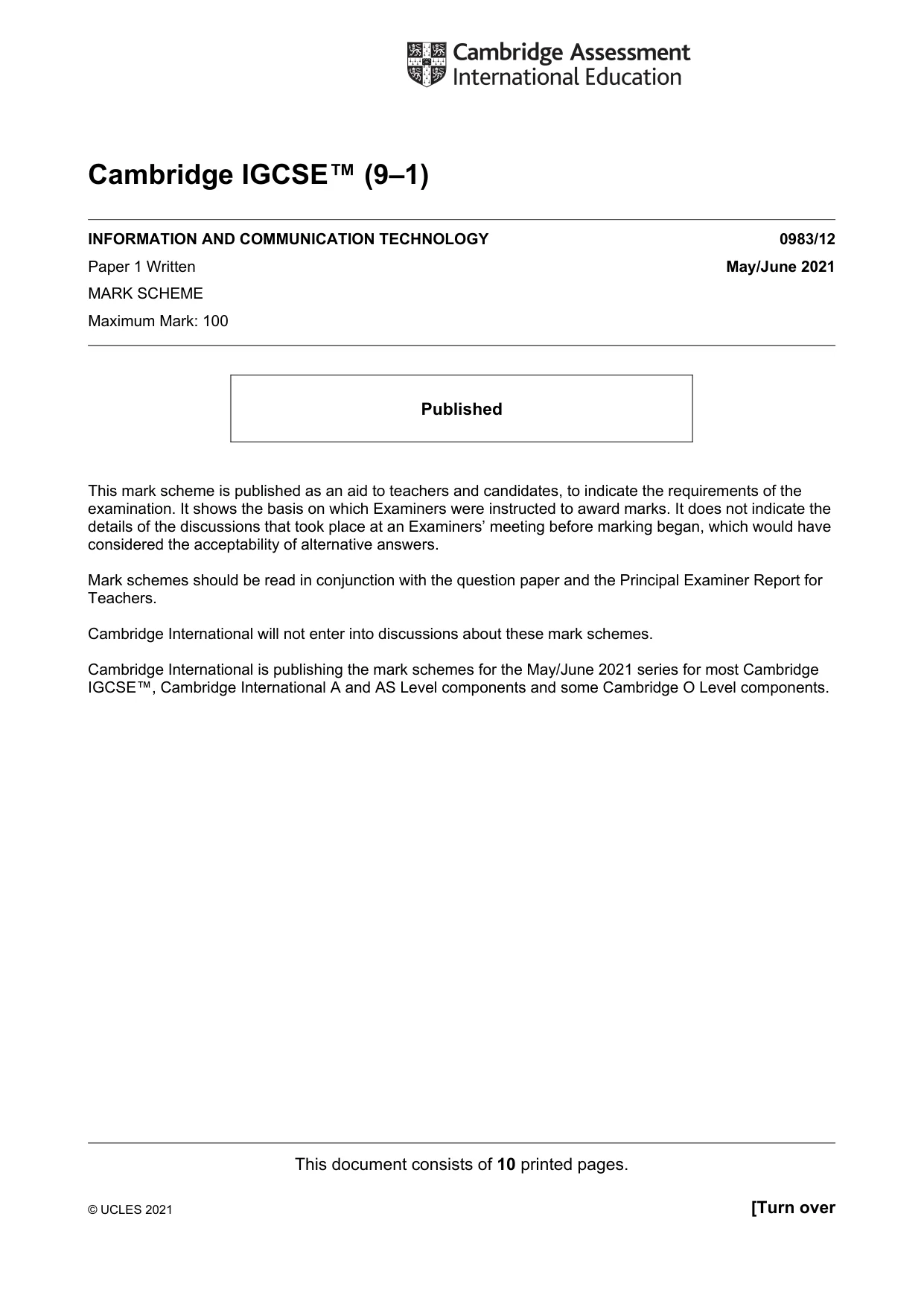 Mark scheme, page 1 of 10
