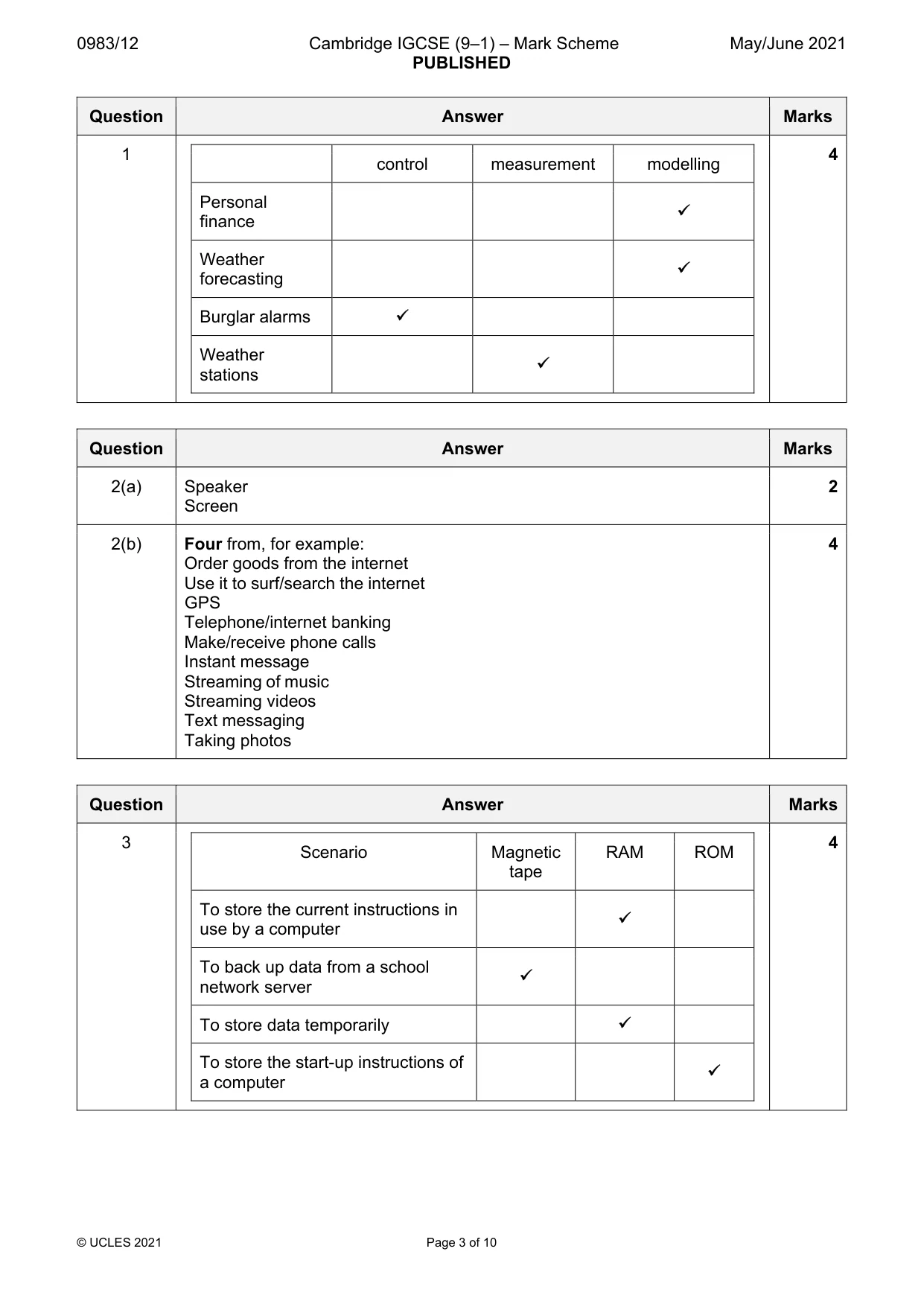 Mark scheme, page 3 of 10