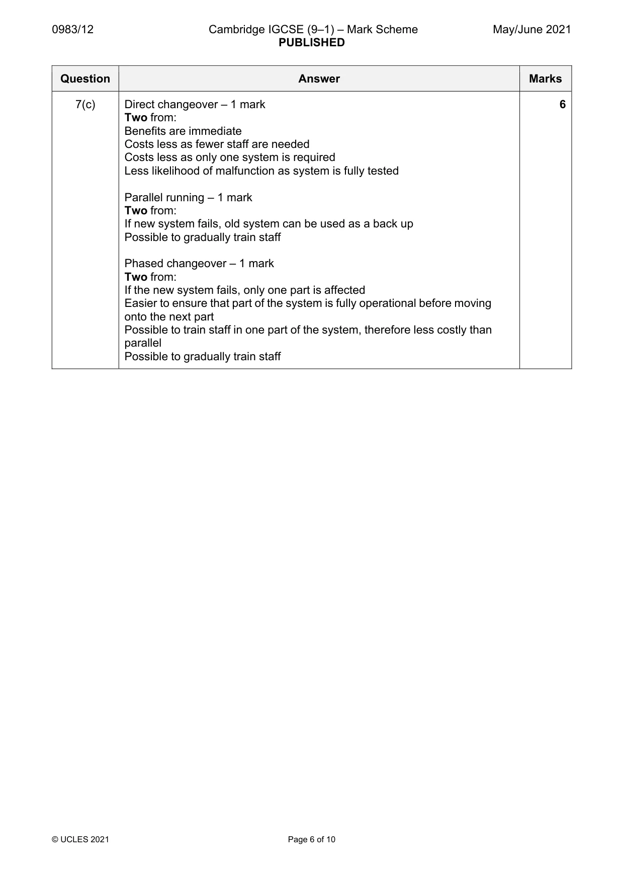Mark scheme, page 6 of 10