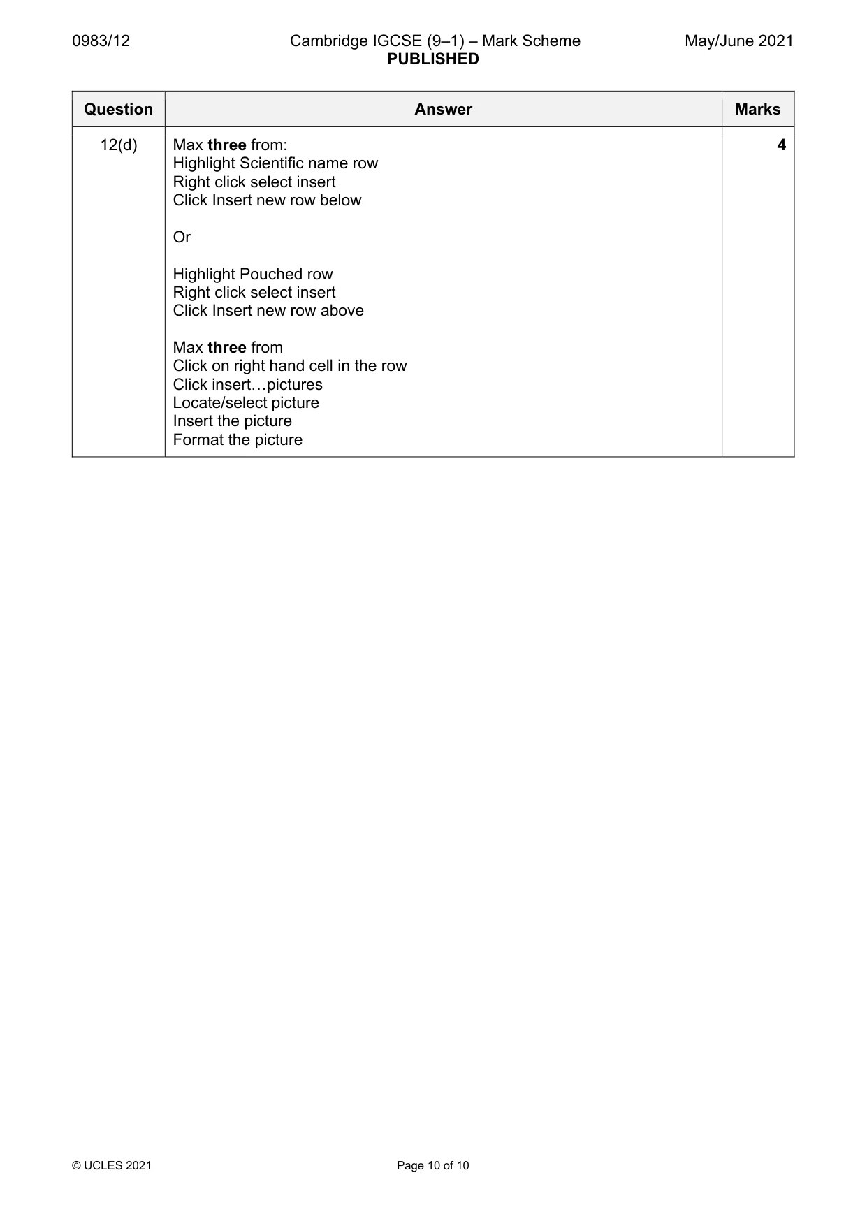 Mark scheme, page 10 of 10