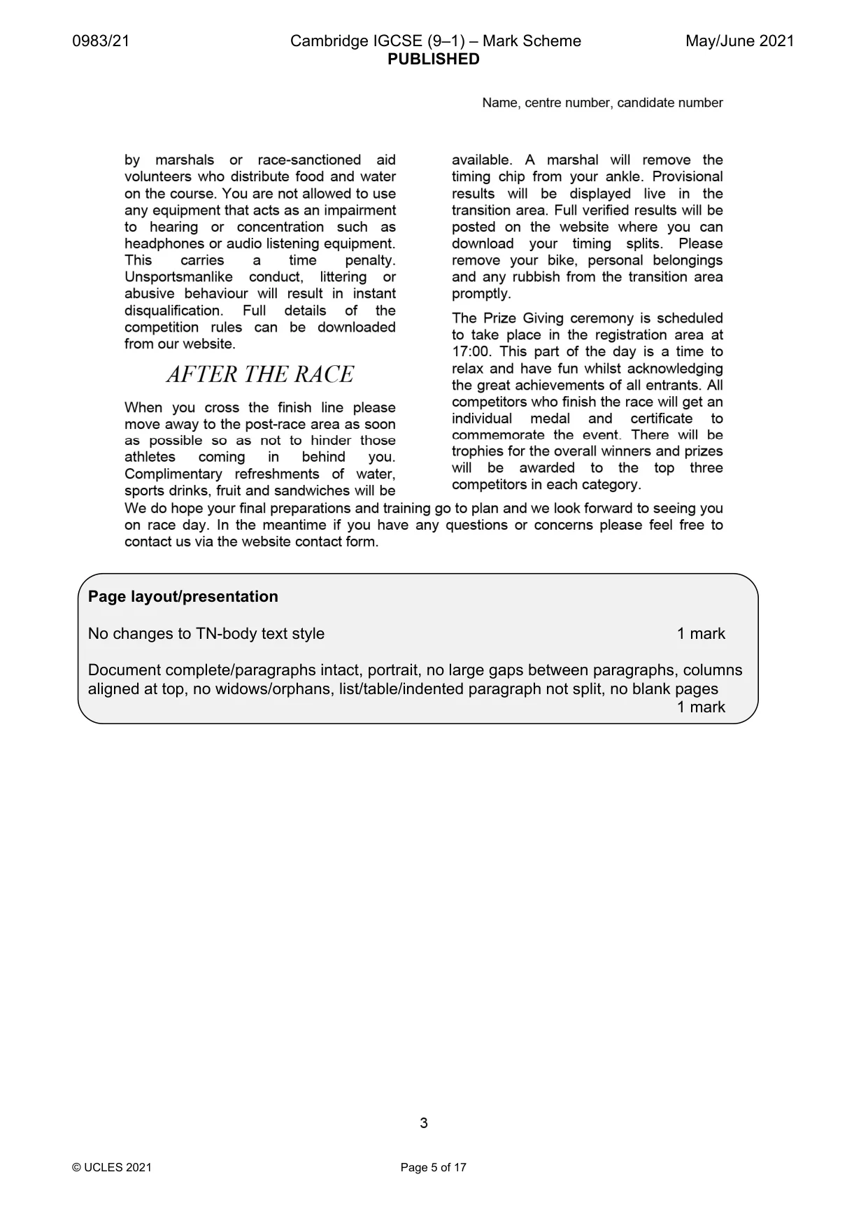 Mark scheme, page 5 of 17