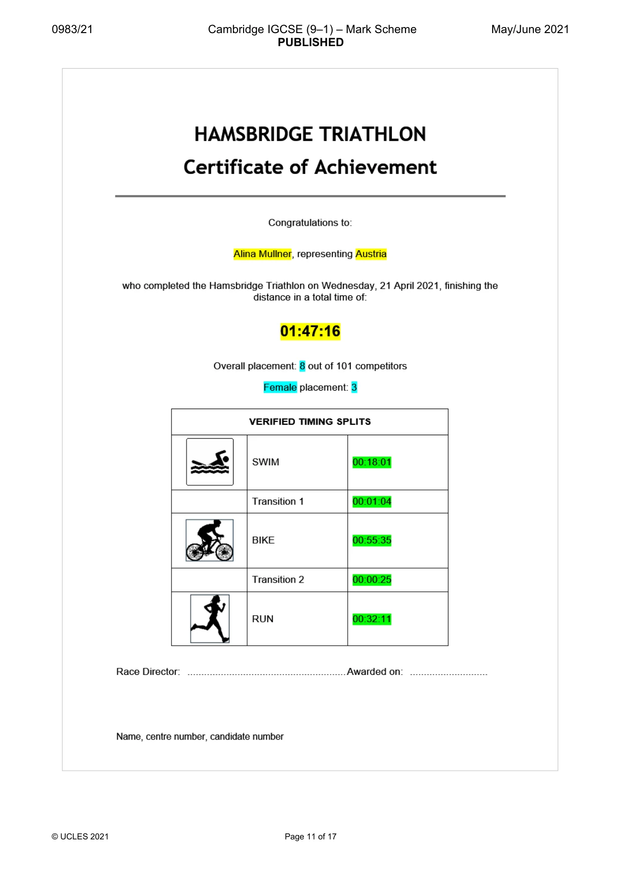 Mark scheme, page 11 of 17