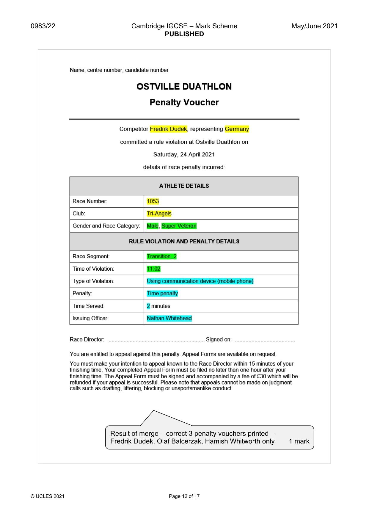 Mark scheme, page 12 of 17