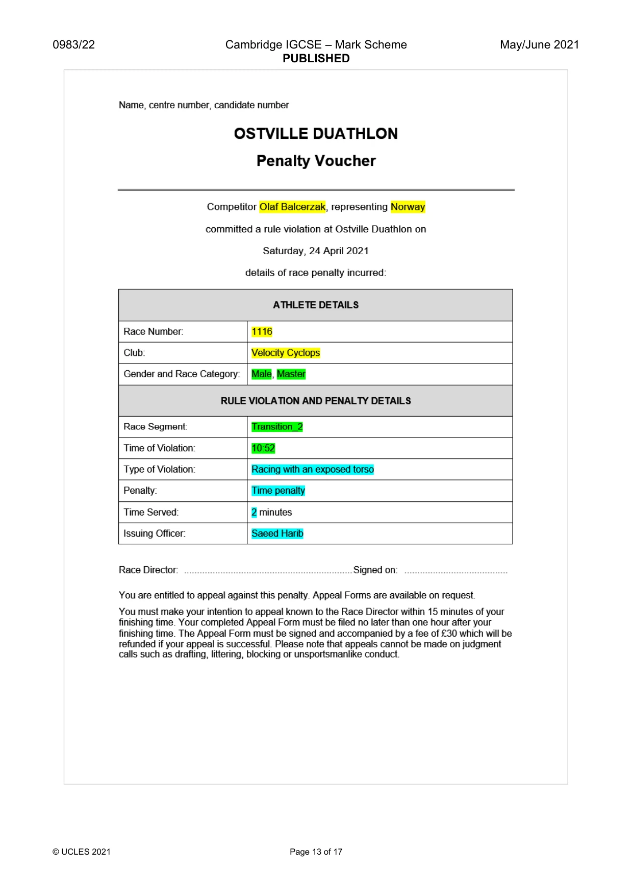 Mark scheme, page 13 of 17