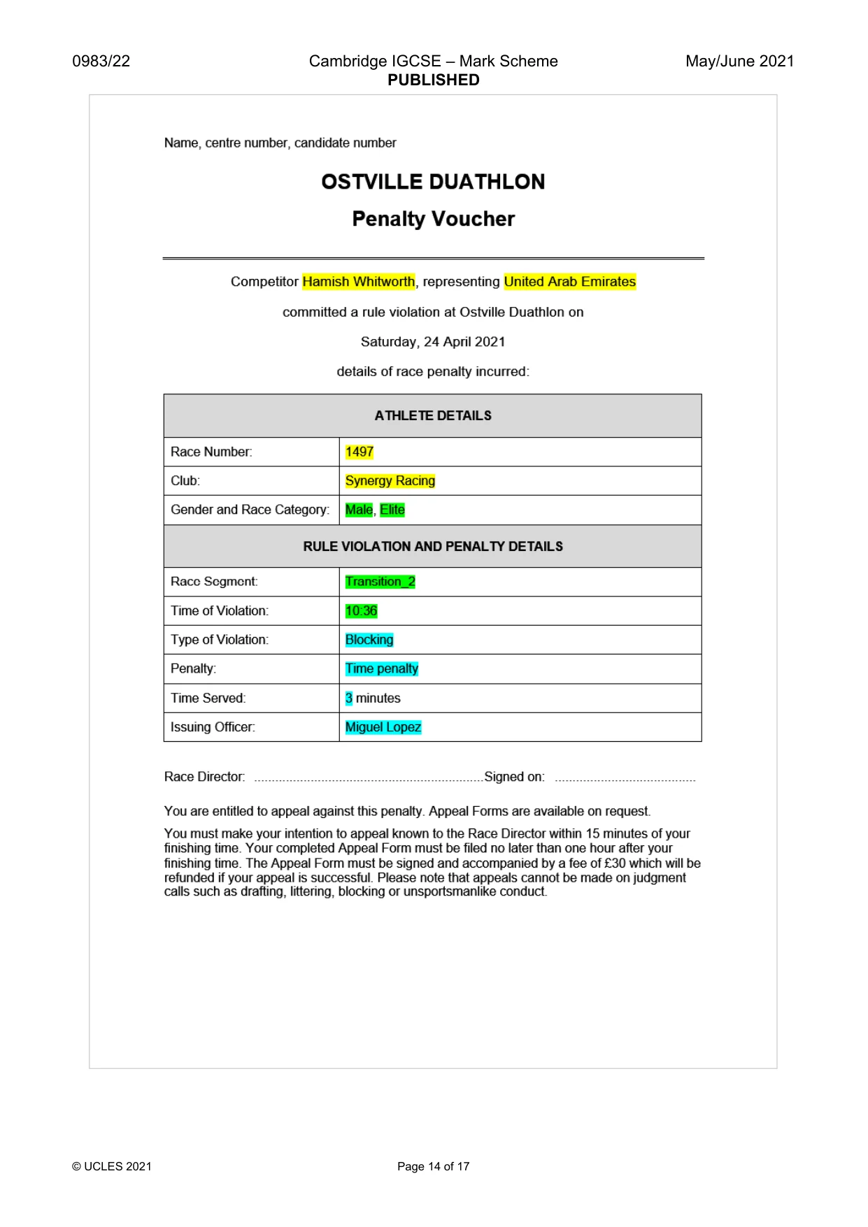 Mark scheme, page 14 of 17