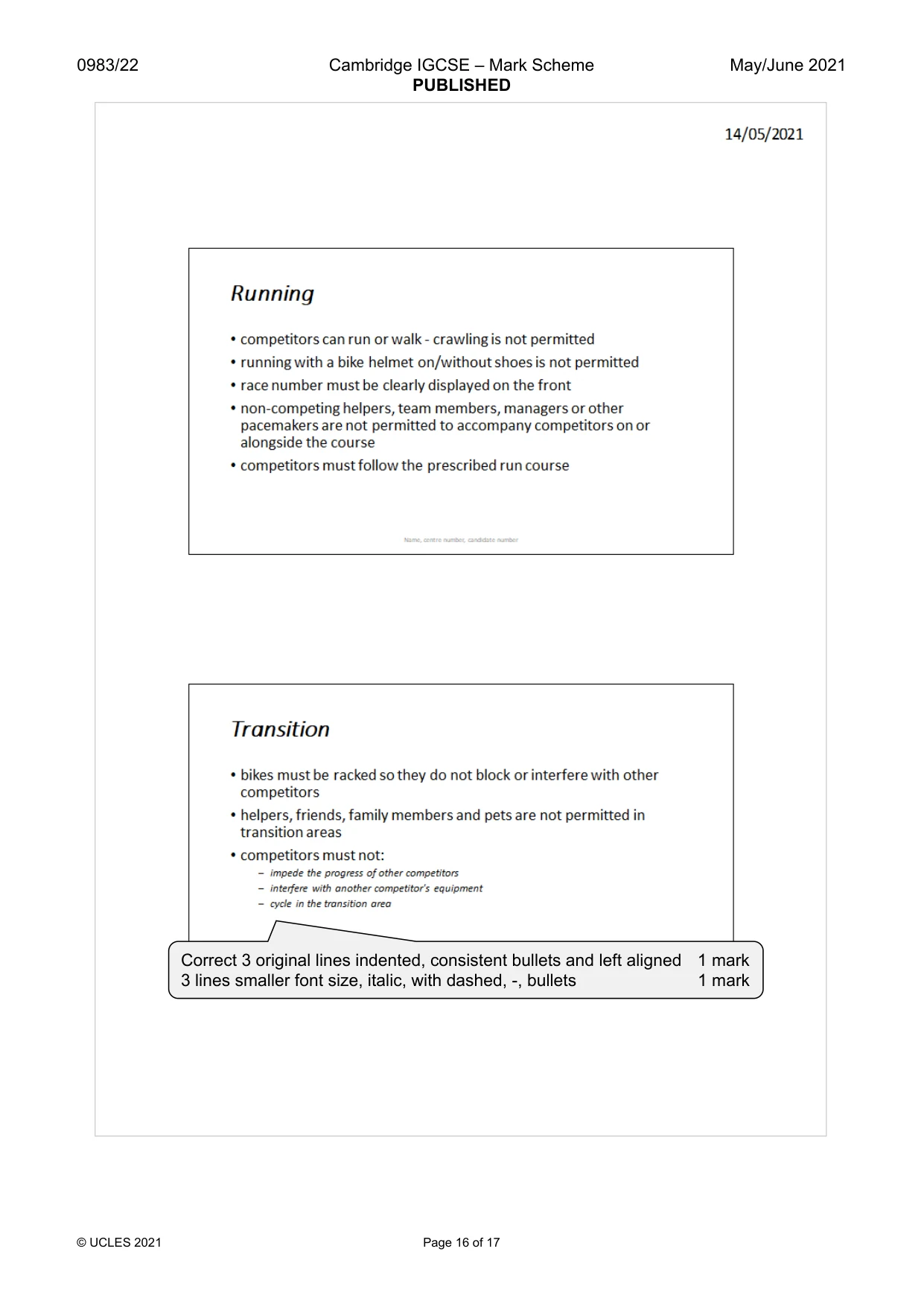 Mark scheme, page 16 of 17