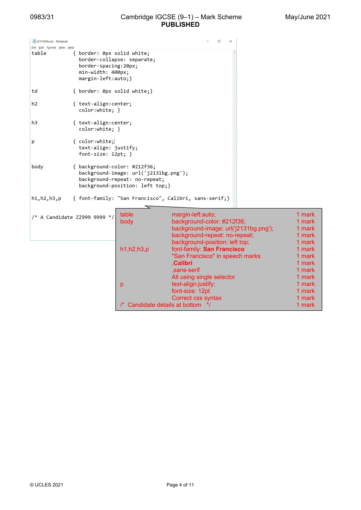 Mark scheme, page 4 of 11
