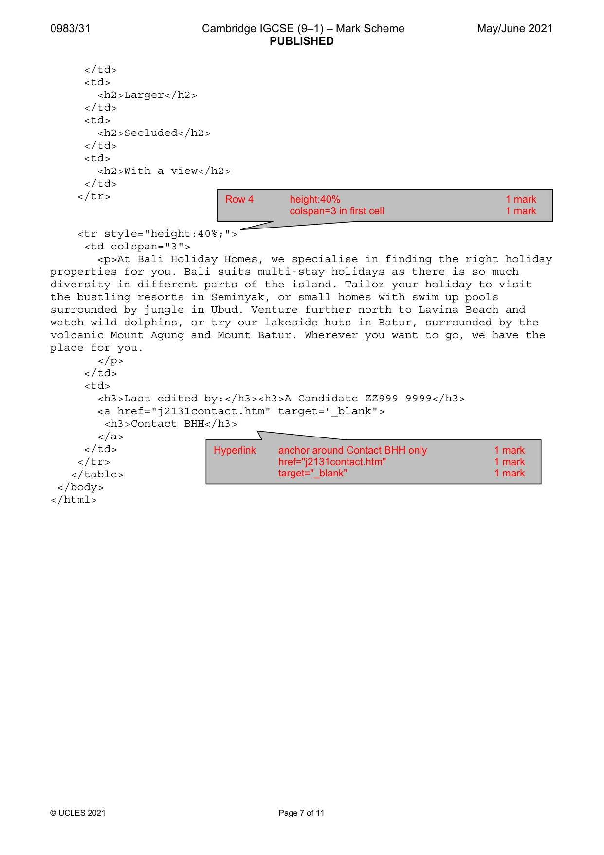 Mark scheme, page 7 of 11