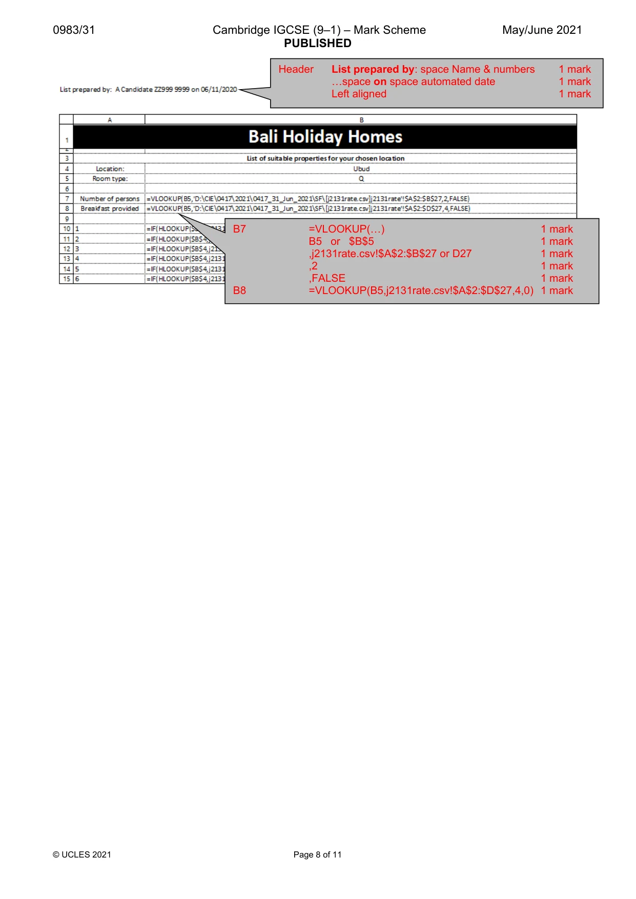 Mark scheme, page 8 of 11