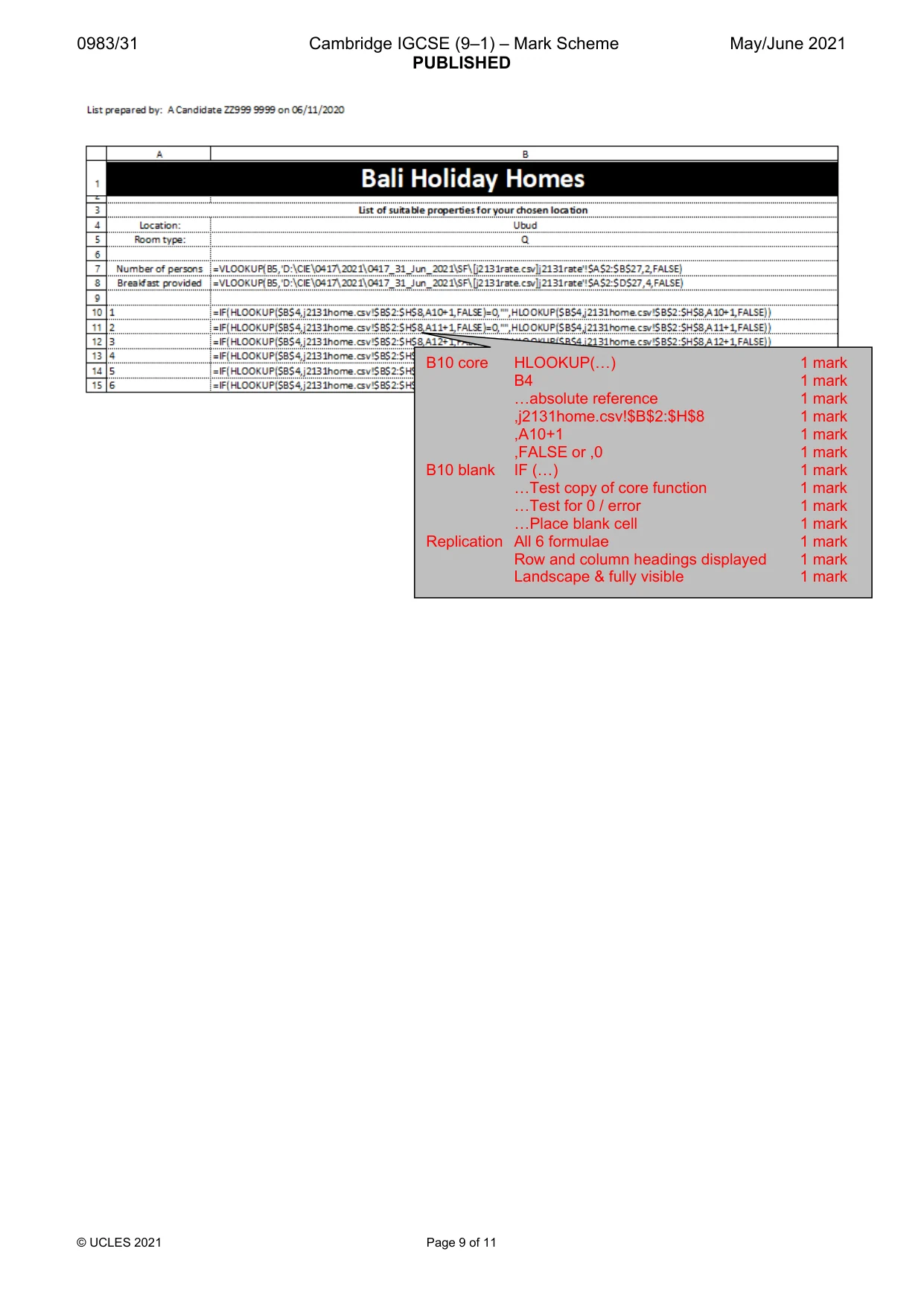 Mark scheme, page 9 of 11