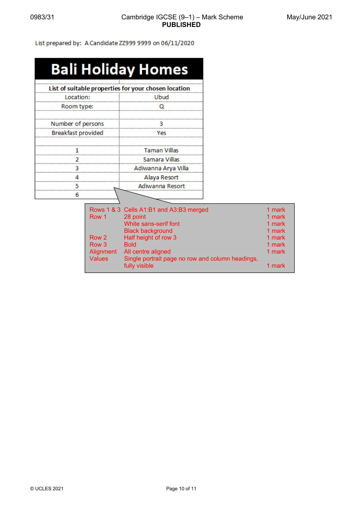 Mark scheme, page 10 of 11