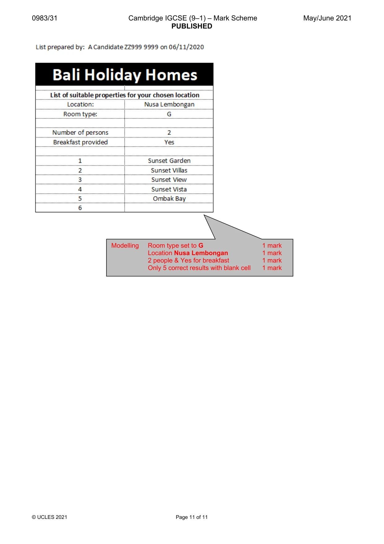 Mark scheme, page 11 of 11
