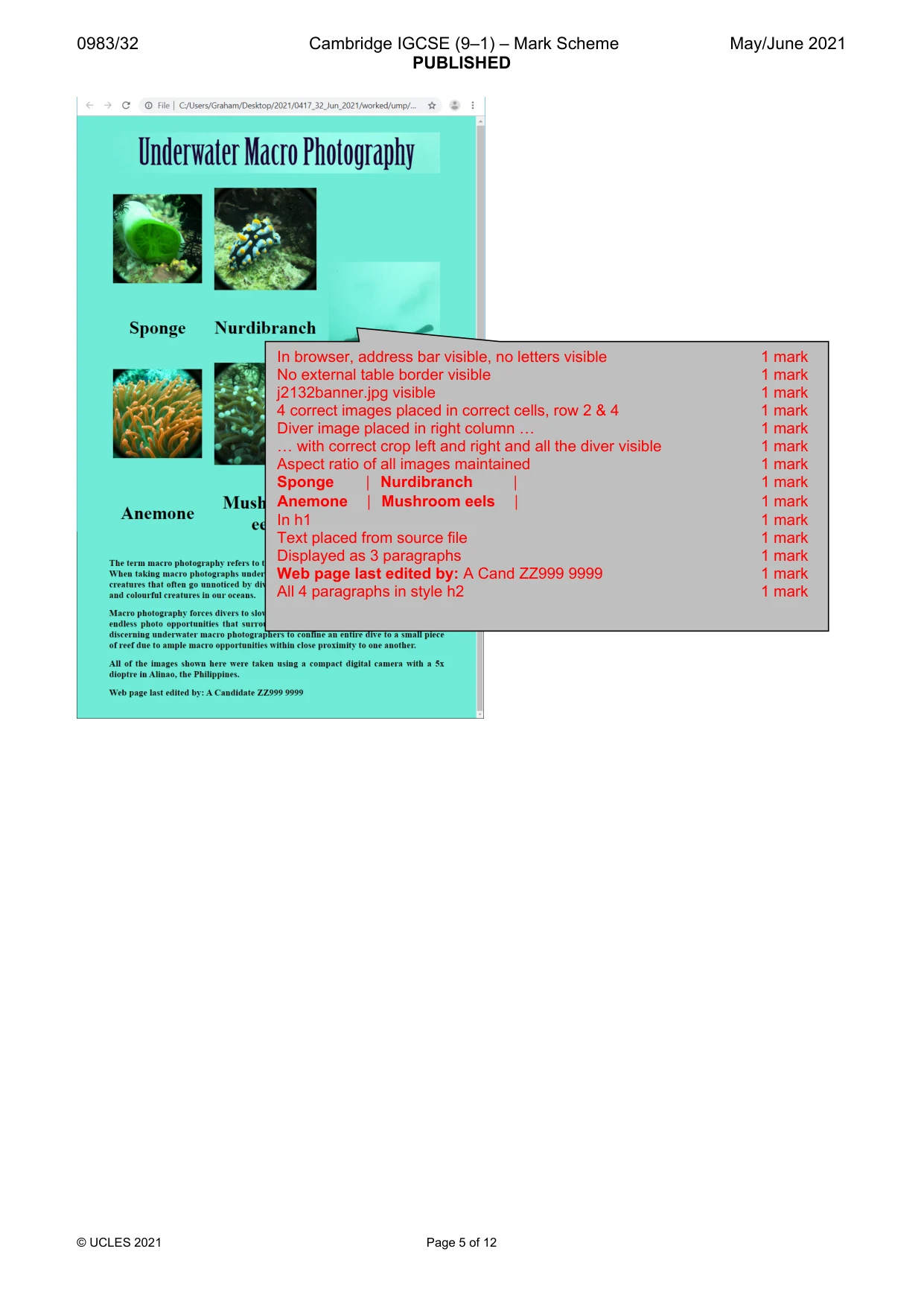 Mark scheme, page 5 of 12