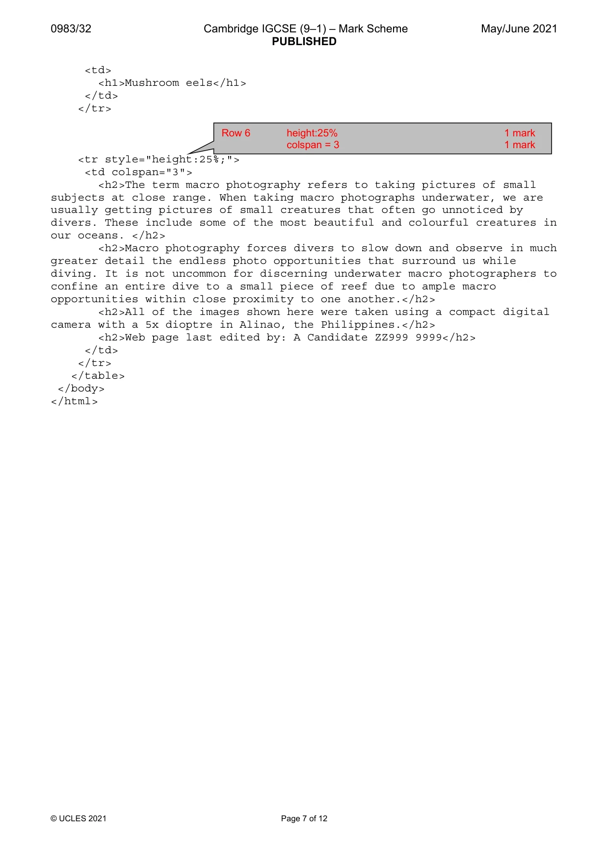 Mark scheme, page 7 of 12