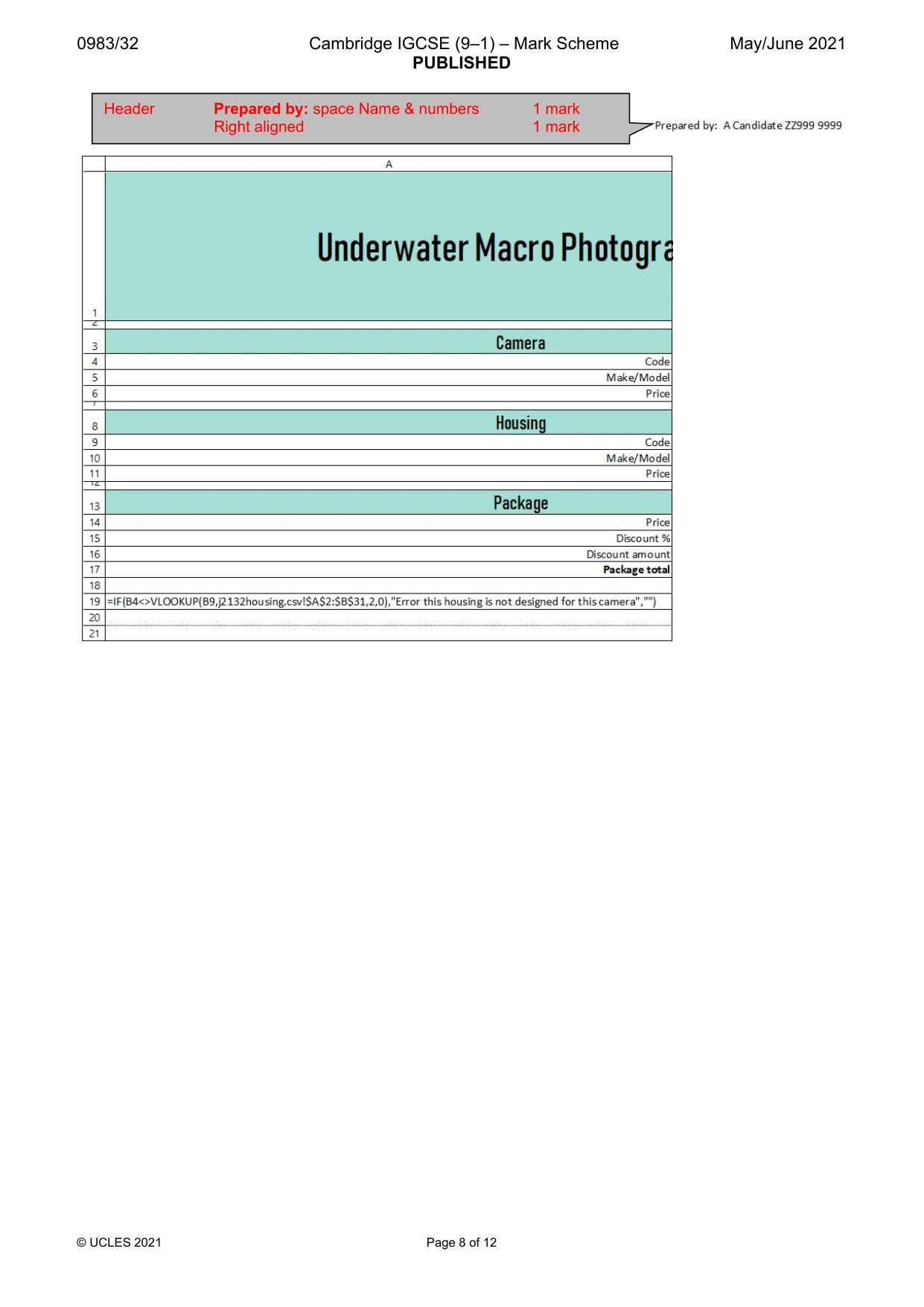 Mark scheme, page 8 of 12