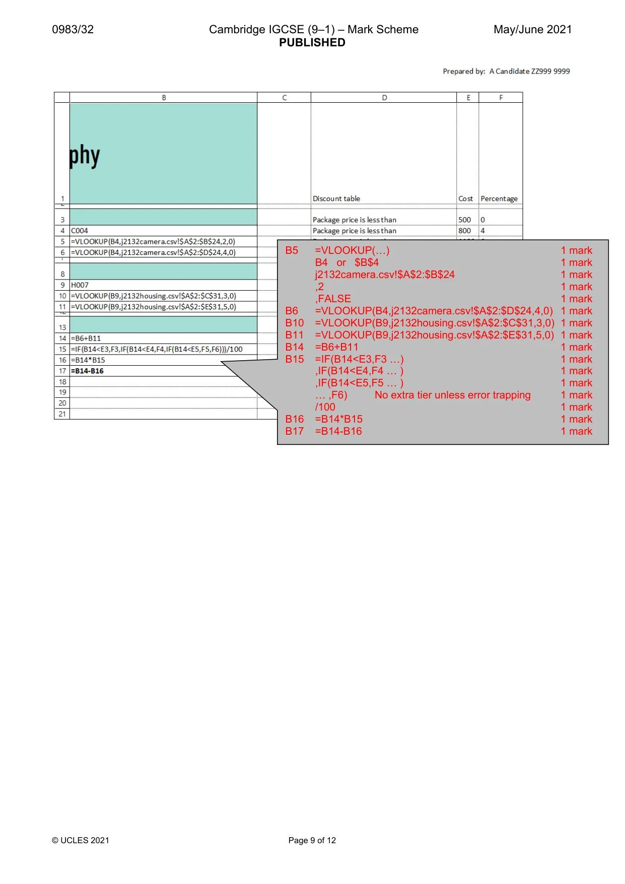 Mark scheme, page 9 of 12