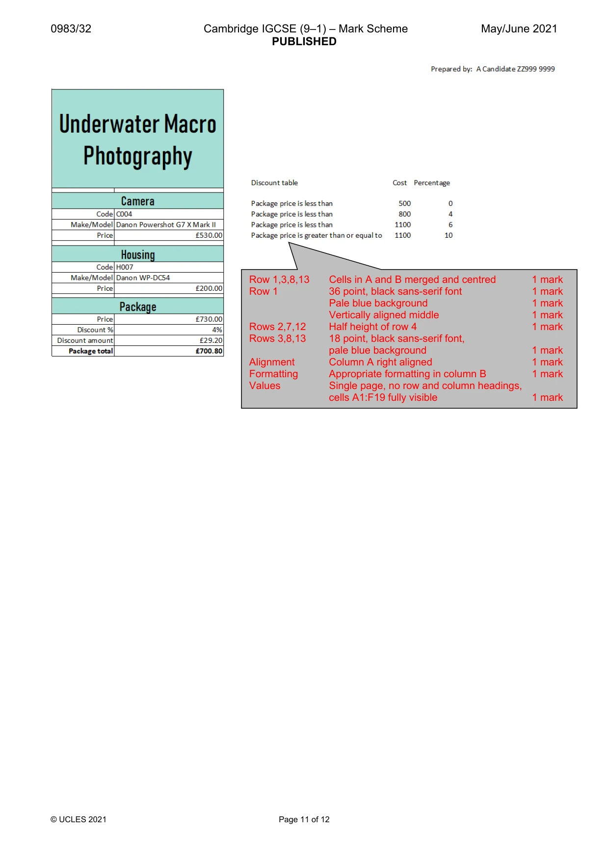 Mark scheme, page 11 of 12