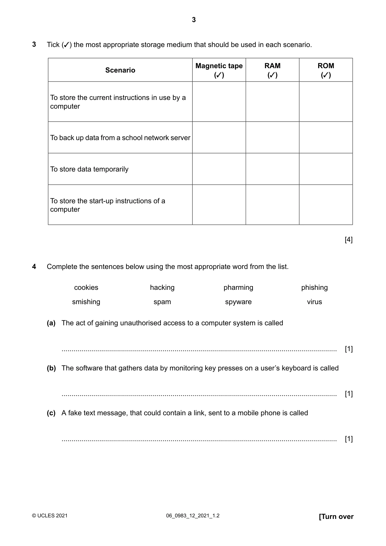 Cambridge IGCSE Information and Communication Technology (9-1) 0983 2021 May/June Paper 1 · Variant 2 question paper, page 3 of 16