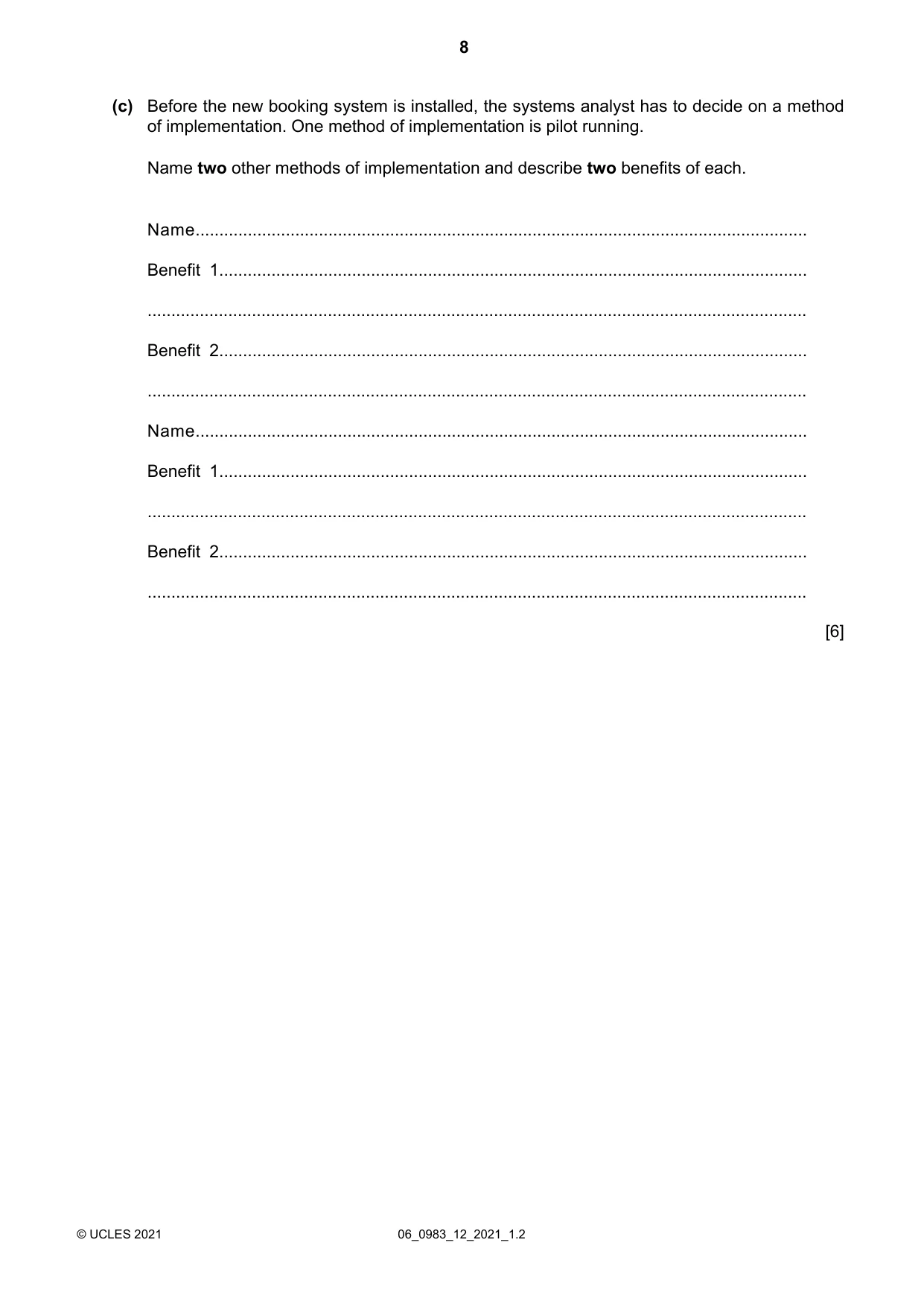 Cambridge IGCSE Information and Communication Technology (9-1) 0983 2021 May/June Paper 1 · Variant 2 question paper, page 8 of 16