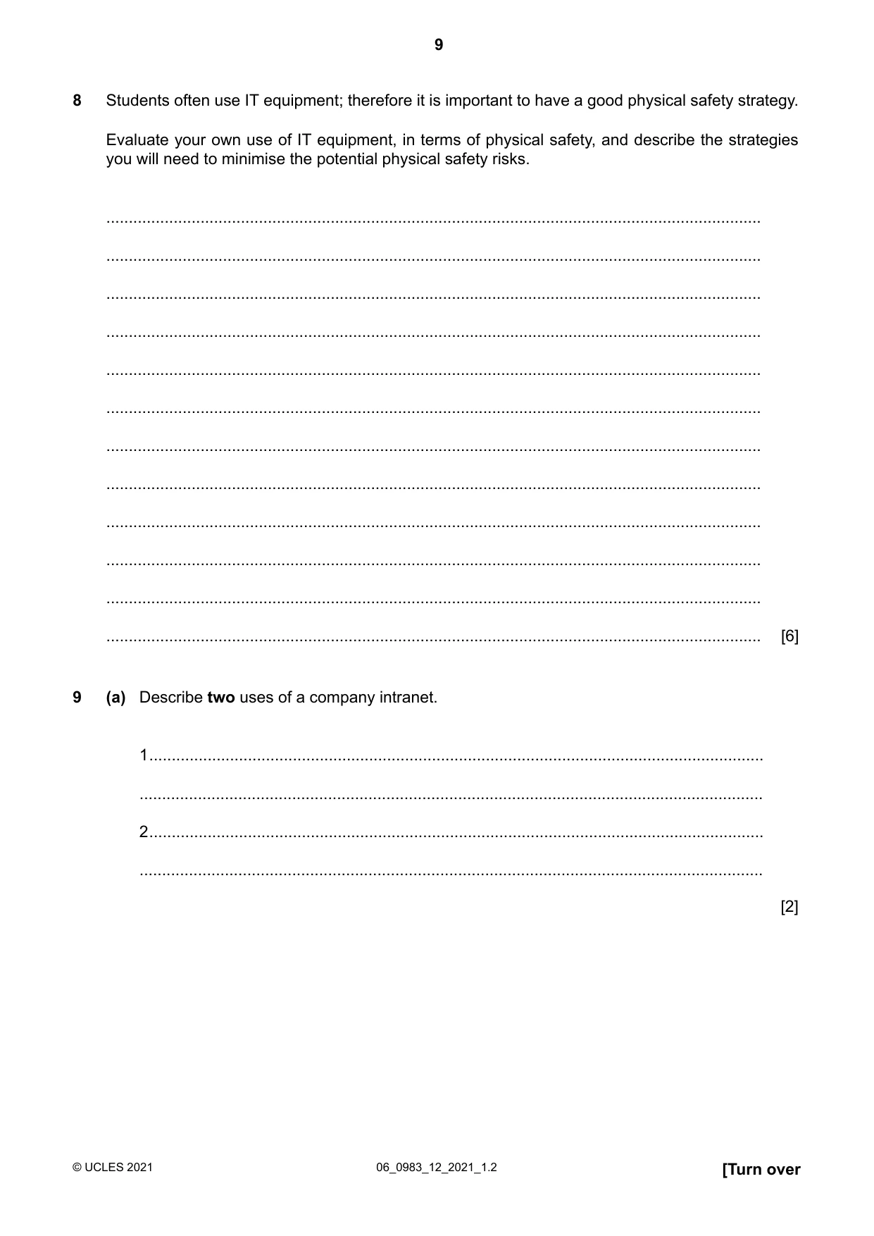 Cambridge IGCSE Information and Communication Technology (9-1) 0983 2021 May/June Paper 1 · Variant 2 question paper, page 9 of 16