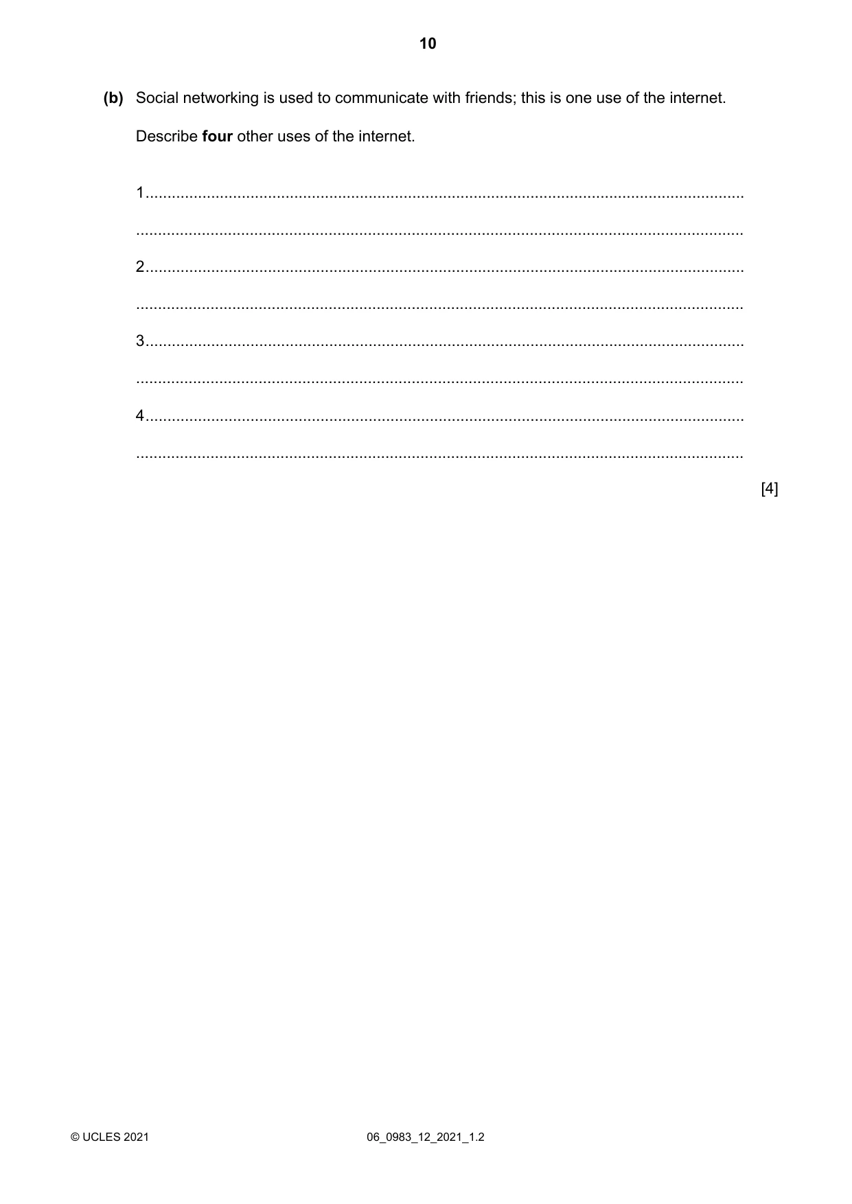 Cambridge IGCSE Information and Communication Technology (9-1) 0983 2021 May/June Paper 1 · Variant 2 question paper, page 10 of 16