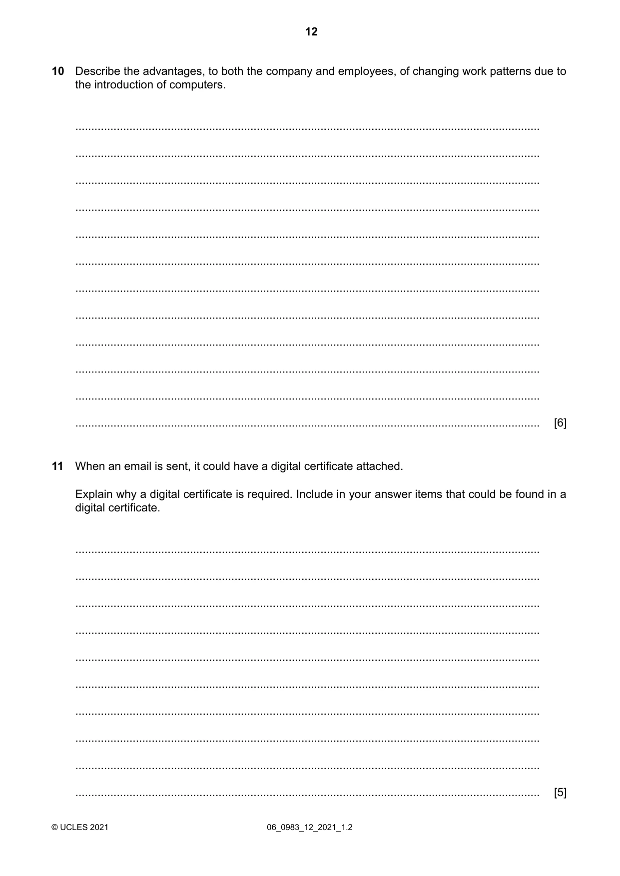 Cambridge IGCSE Information and Communication Technology (9-1) 0983 2021 May/June Paper 1 · Variant 2 question paper, page 12 of 16