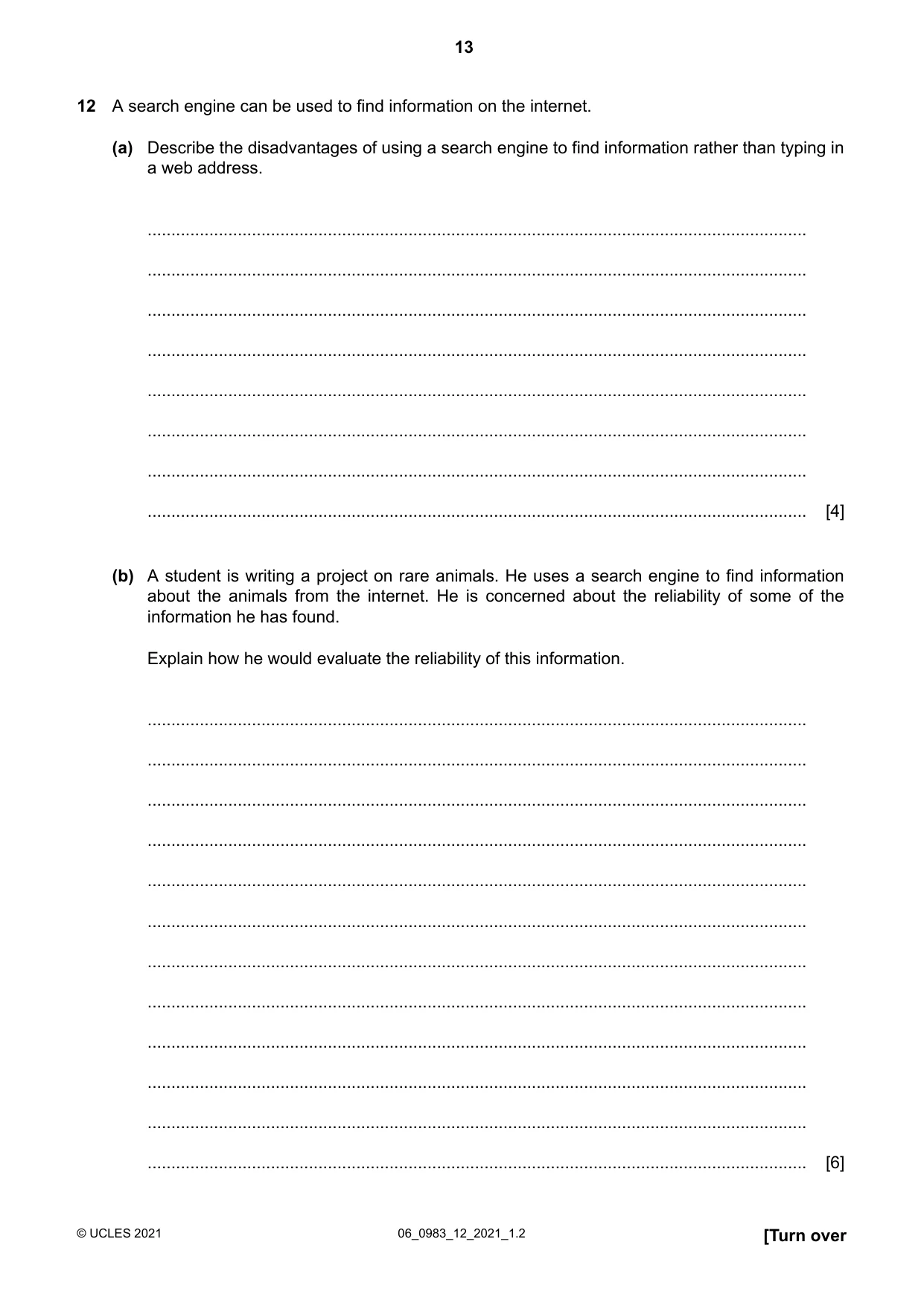 Cambridge IGCSE Information and Communication Technology (9-1) 0983 2021 May/June Paper 1 · Variant 2 question paper, page 13 of 16
