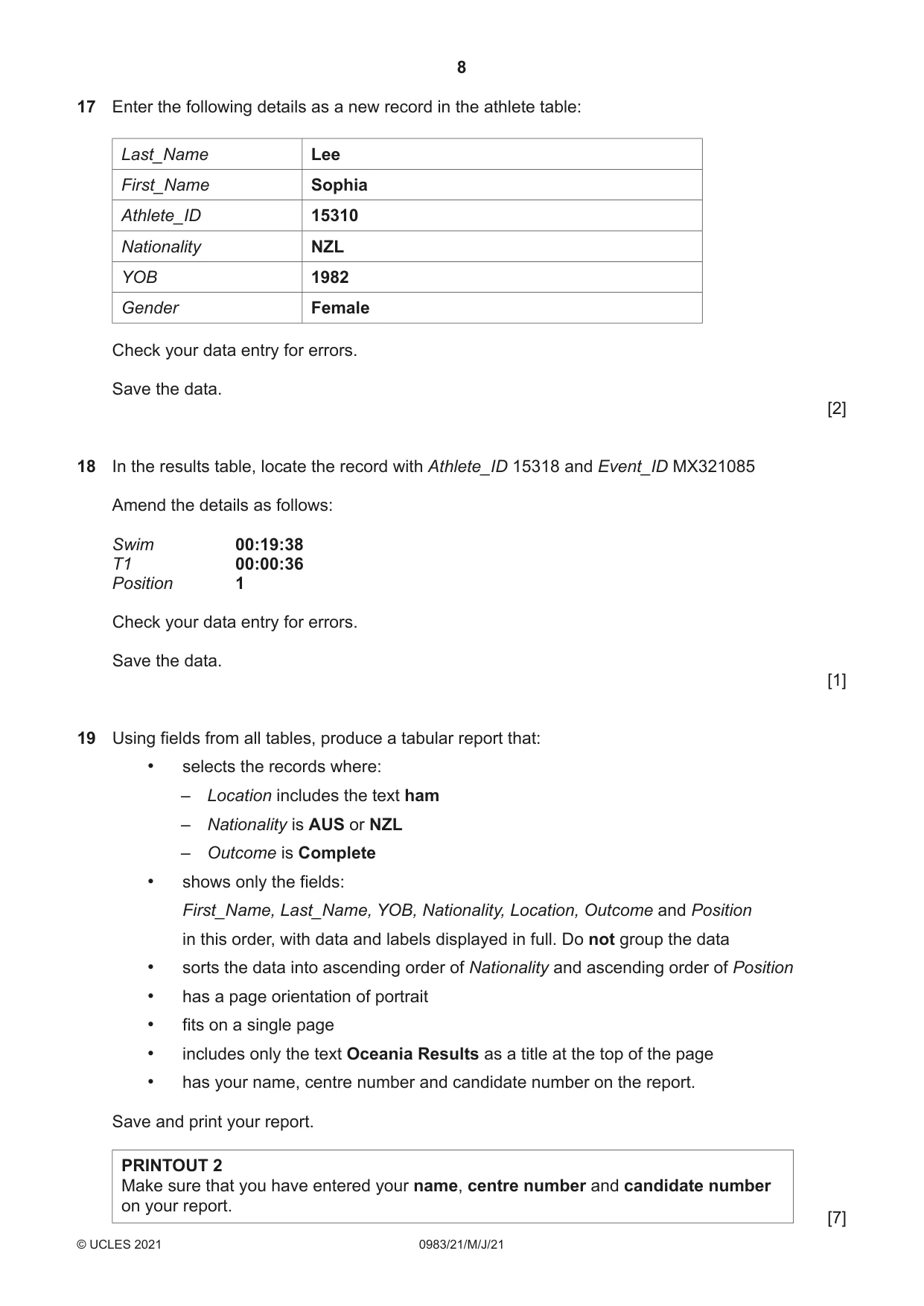 Cambridge IGCSE Information and Communication Technology (9-1) 0983 2021 May/June Paper 2 · Variant 1 question paper, page 8 of 12