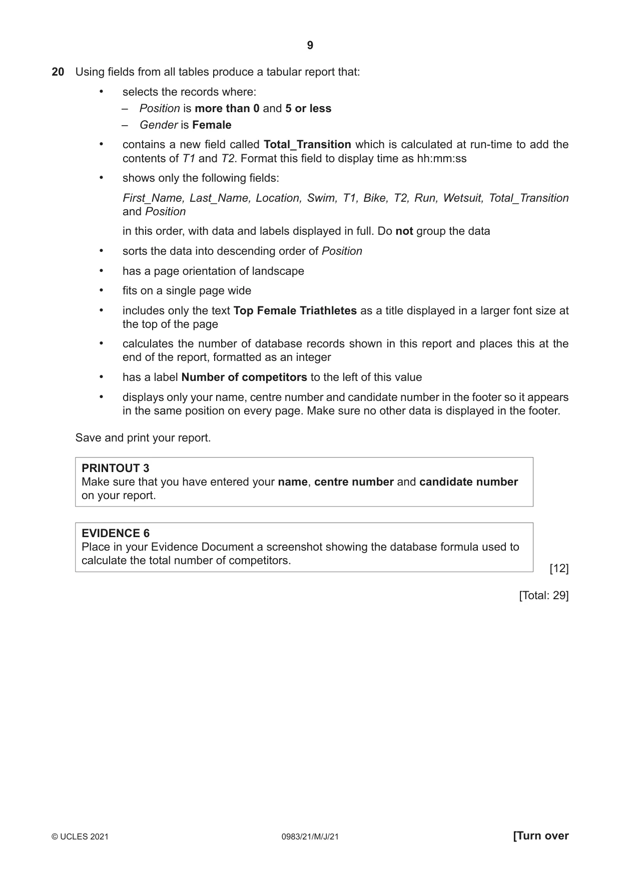 Cambridge IGCSE Information and Communication Technology (9-1) 0983 2021 May/June Paper 2 · Variant 1 question paper, page 9 of 12