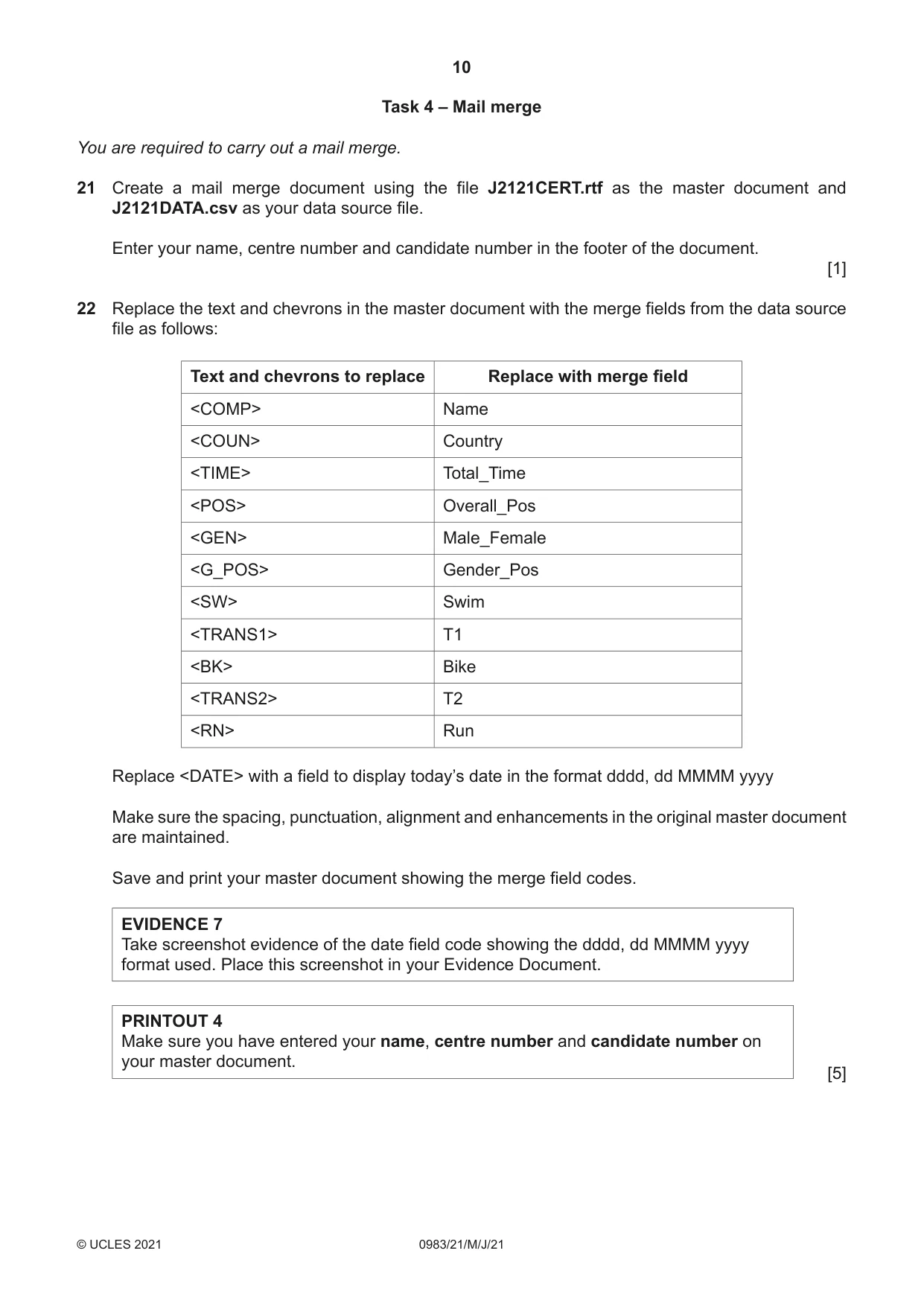 Cambridge IGCSE Information and Communication Technology (9-1) 0983 2021 May/June Paper 2 · Variant 1 question paper, page 10 of 12