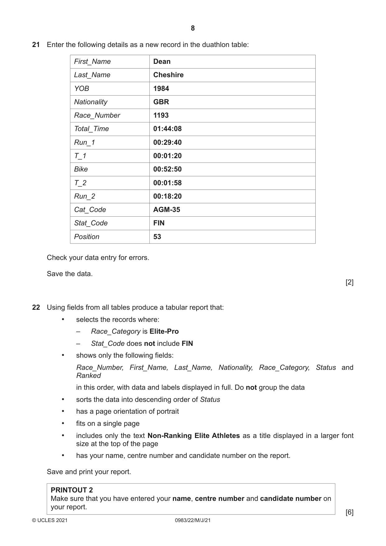 Cambridge IGCSE Information and Communication Technology (9-1) 0983 2021 May/June Paper 2 · Variant 2 question paper, page 8 of 12