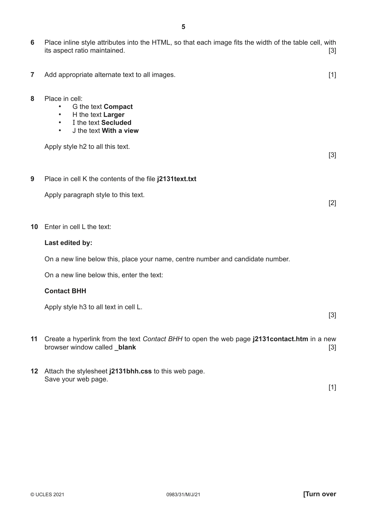 Cambridge IGCSE Information and Communication Technology (9-1) 0983 2021 May/June Paper 3 · Variant 1 question paper, page 5 of 12